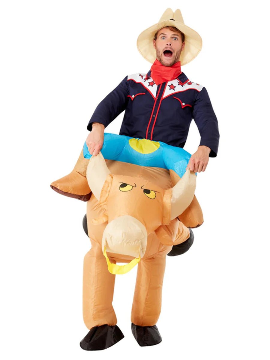 Inflatable Bull Rider Costume, Brown | The Party Hut