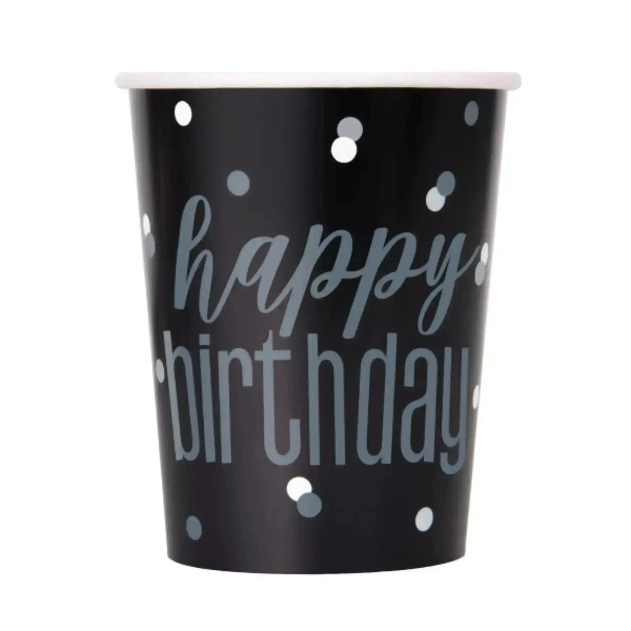 Black Sparkle - Happy Birthday Cups - Pack of 8 | The Party Hut