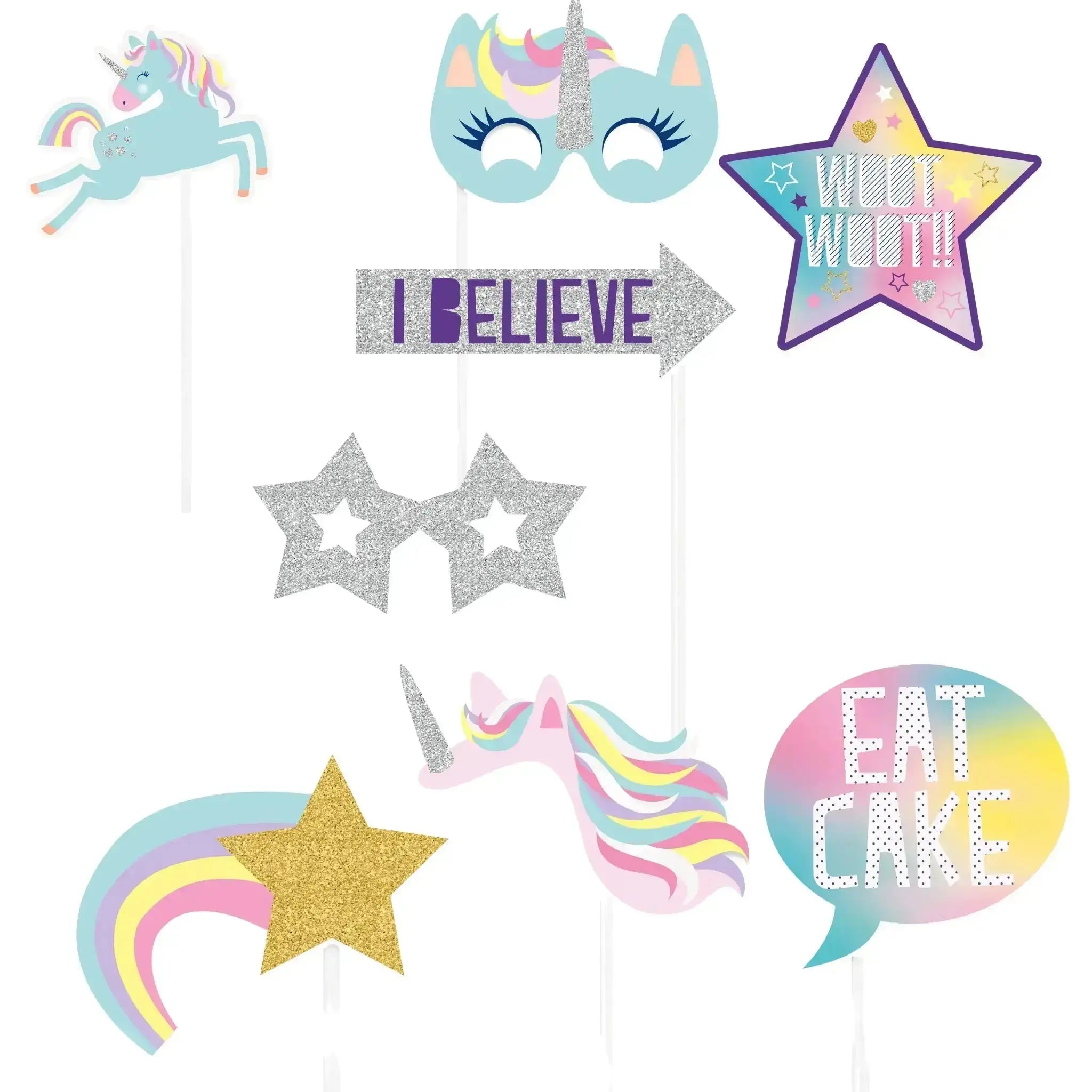 Foil Unicorn Photo Booth Props, 10ct | The Party Hut