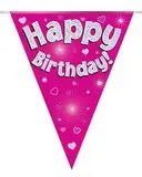 Happy Birthday Bunting (Pink Sparkle) 3.9m | The Party Hut