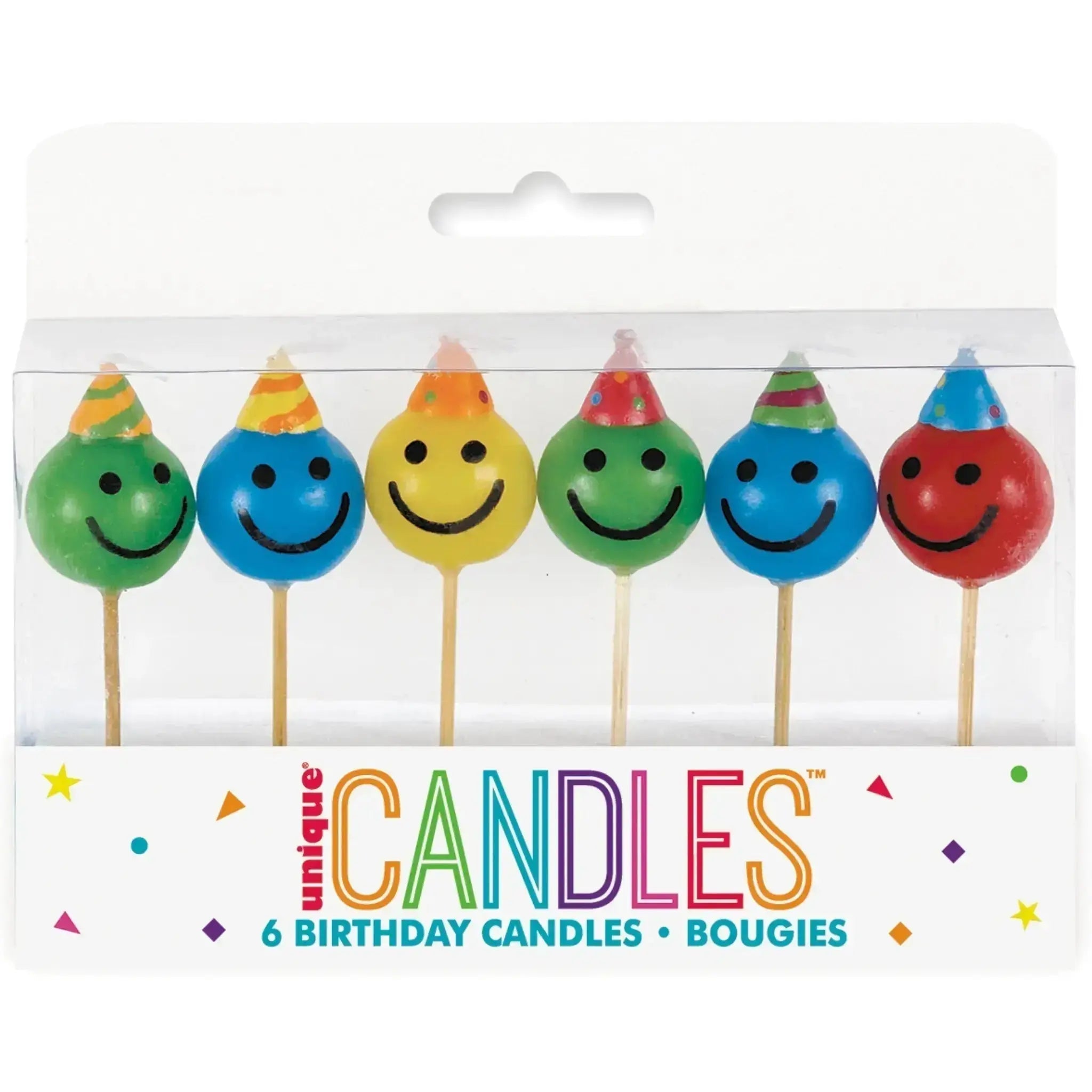 Happy Face Pick Birthday Candles, 6ct | The Party Hut