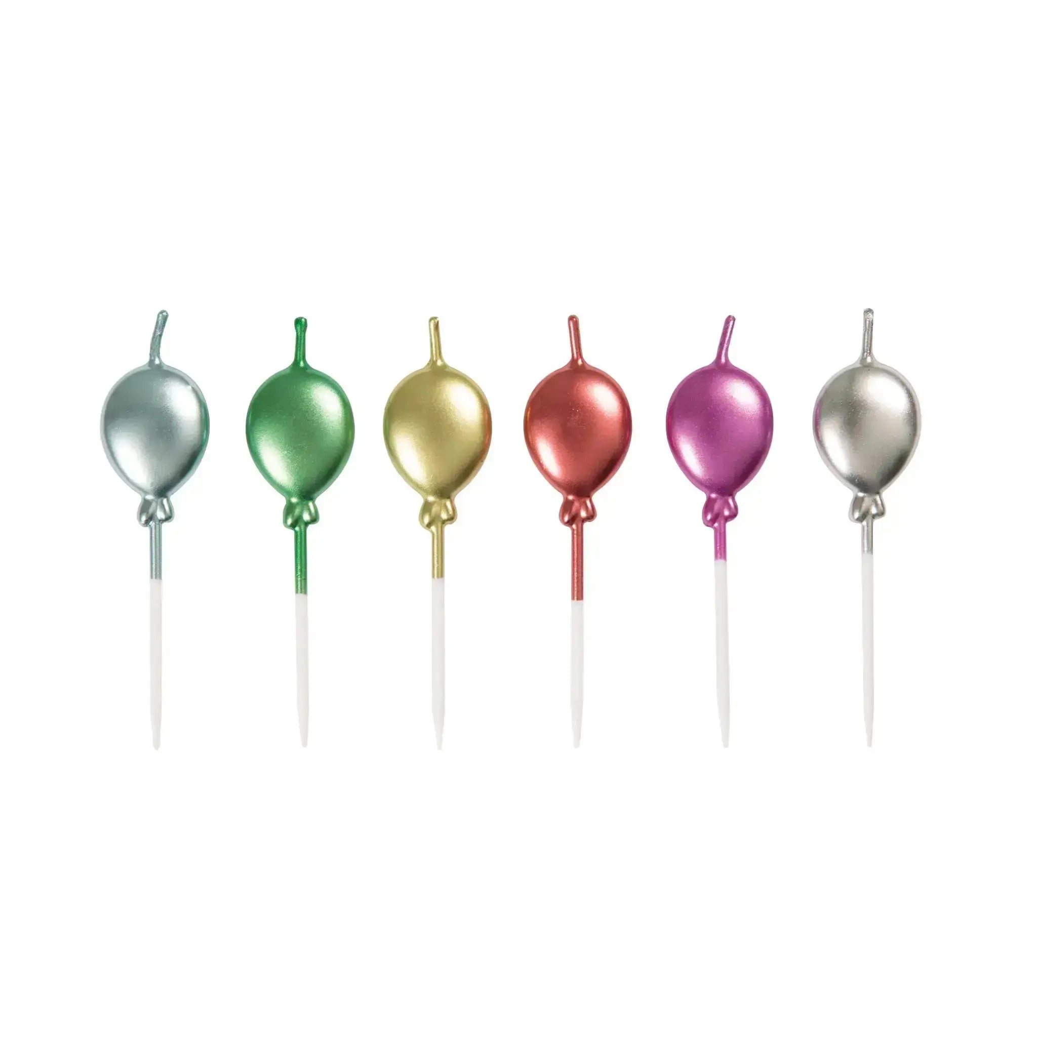 Metallic Balloon Pick Birthday Candles - Assorted, 6ct | The Party Hut