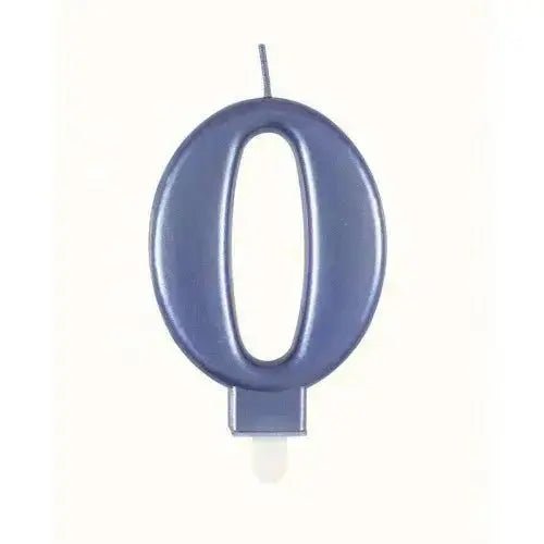 Number 0, Metallic Blue Candle. | The Party Hut