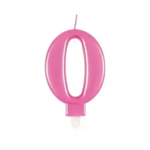 Number 0, Metallic Pink Candle. | The Party Hut