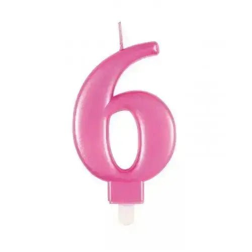 Number 6, Metallic Pink Candle. | The Party Hut