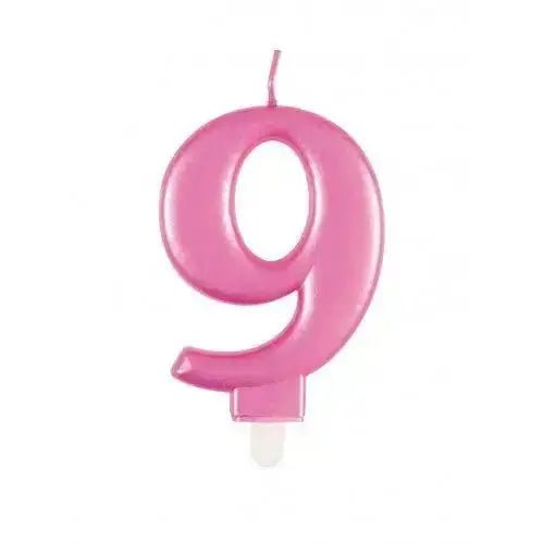 Number 9, Metallic Pink Candle. | The Party Hut