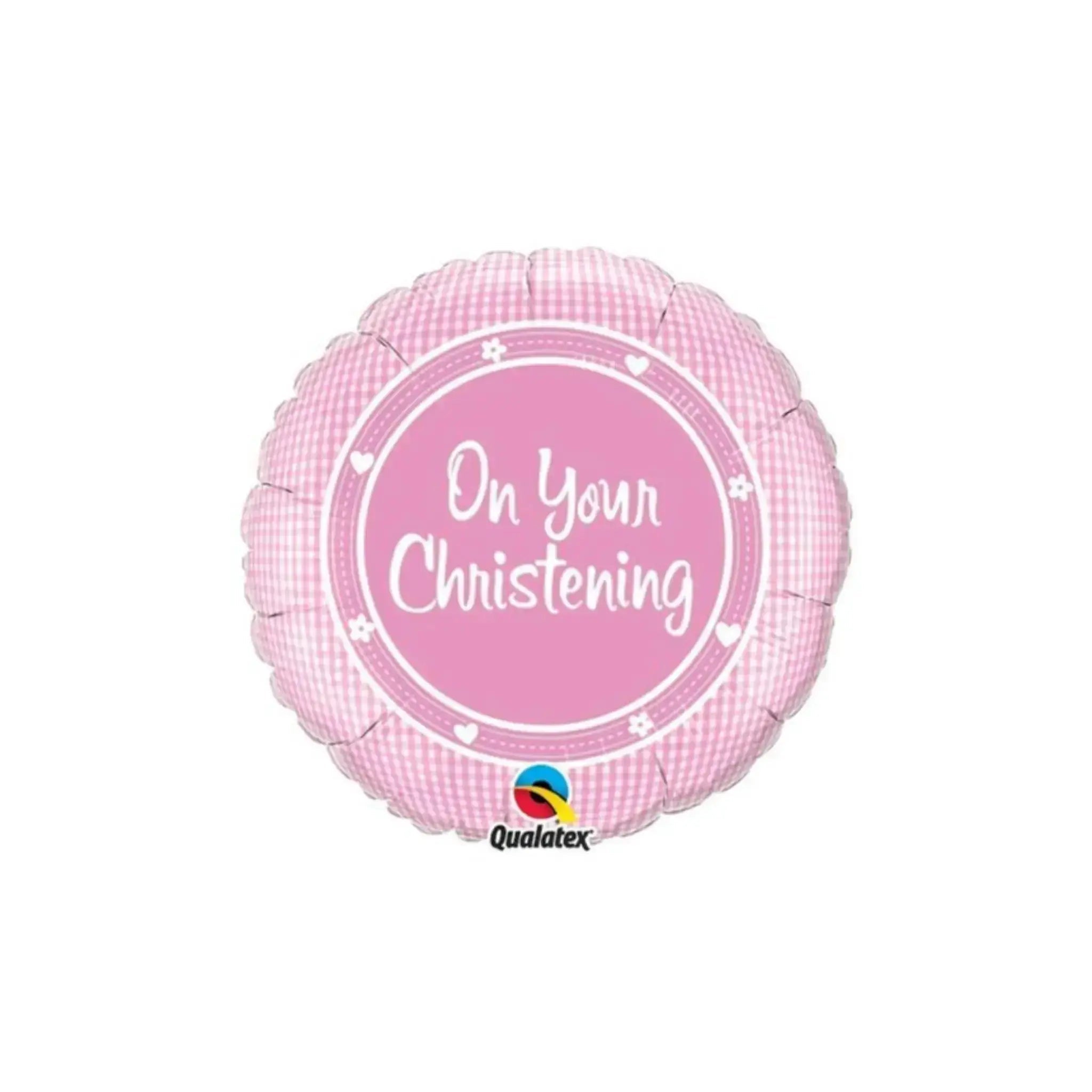 On Your Christening Pink Plaid Balloon | The Party Hut