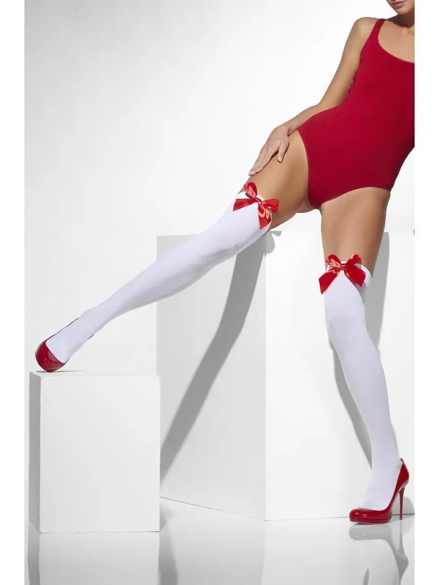 Opaque Tights - Red Bows (Adults) | The Party Hut