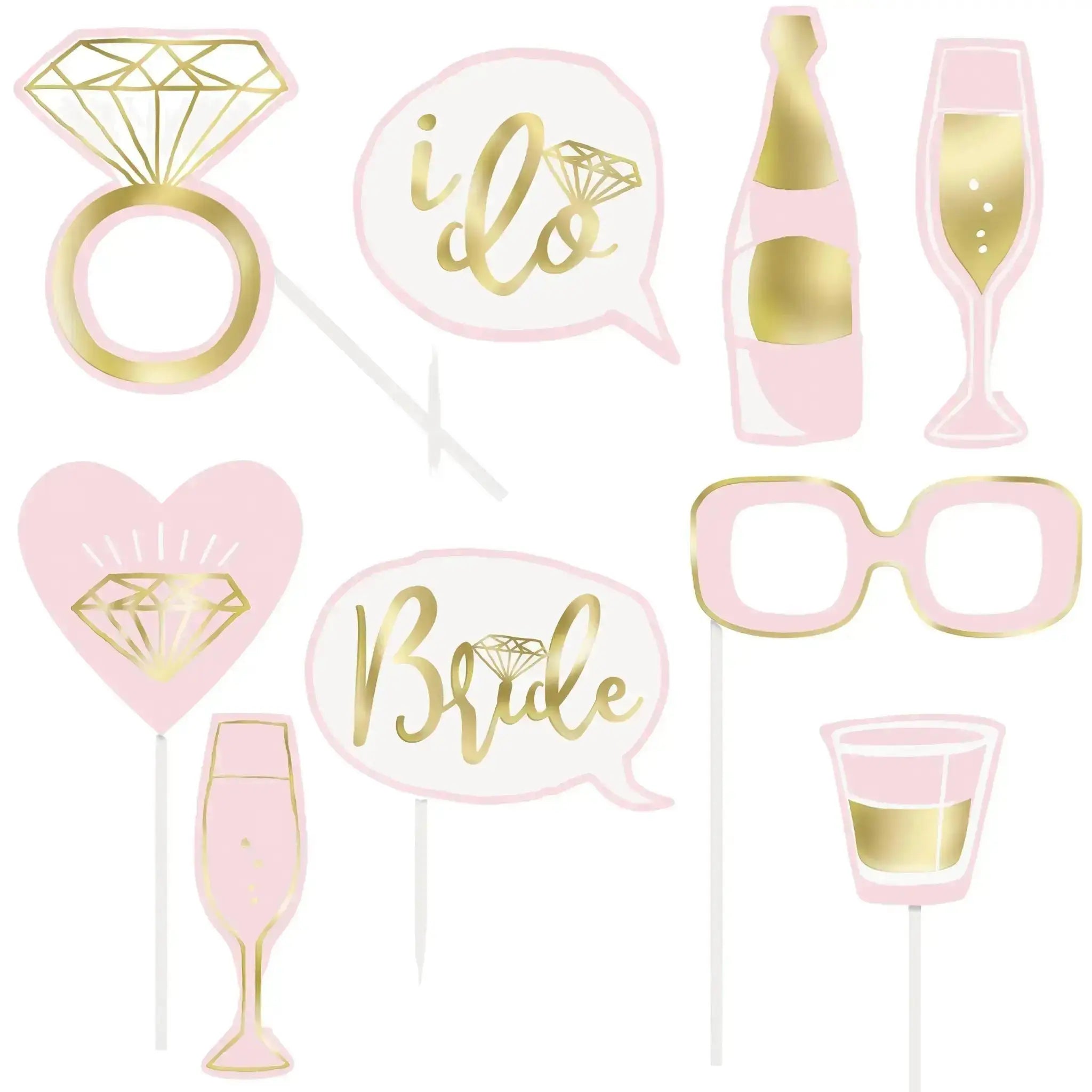 Pink and Gold Foil Bridal Party Photo Booth Props, 10ct | The Party Hut