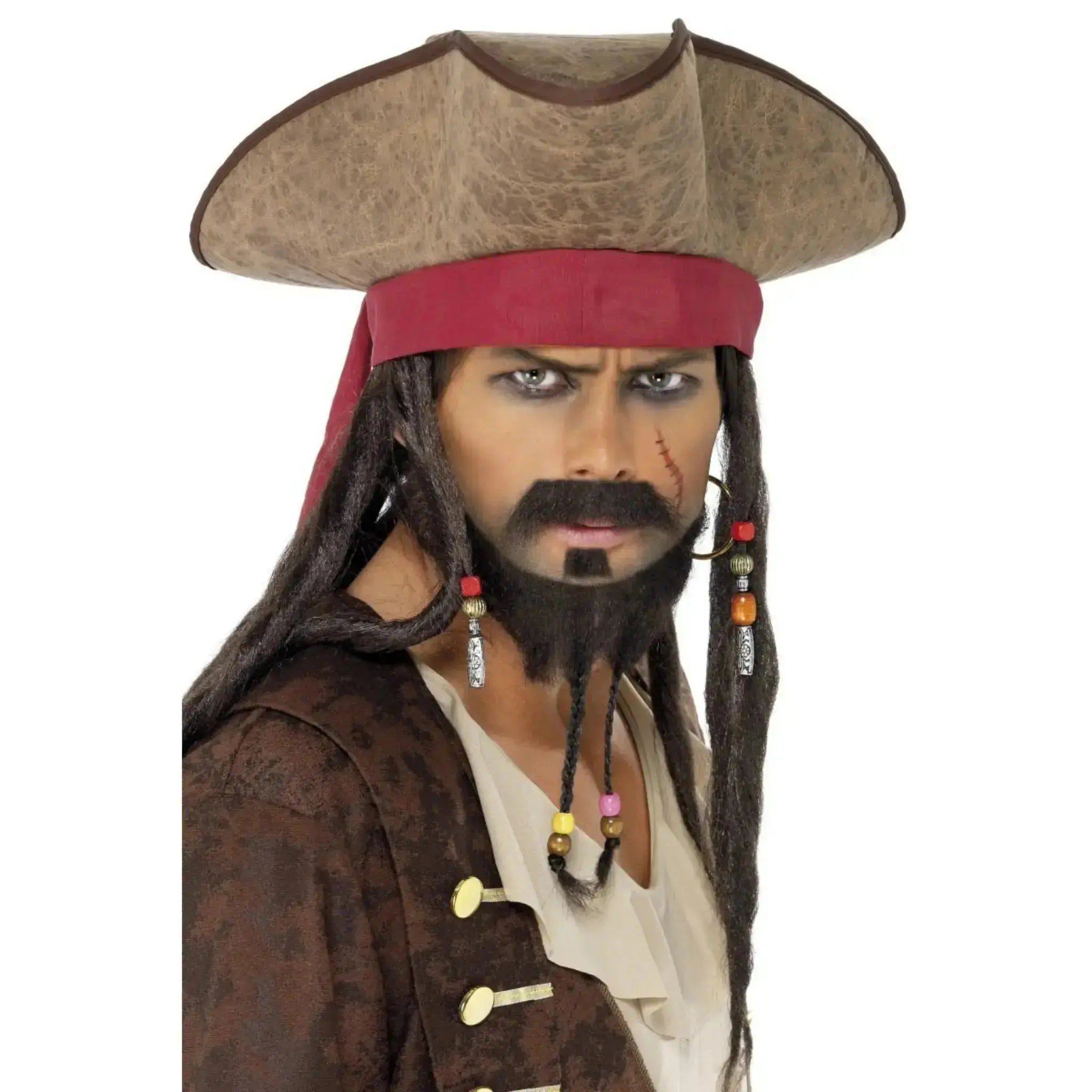 Pirate Hat, Brown, with Hair Dreadlocks | The Party Hut