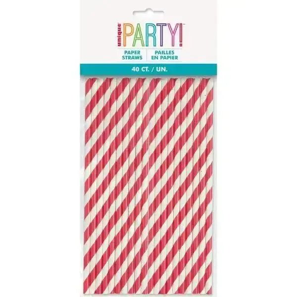 Ruby Red Striped Paper Straws (40ct) | The Party Hut