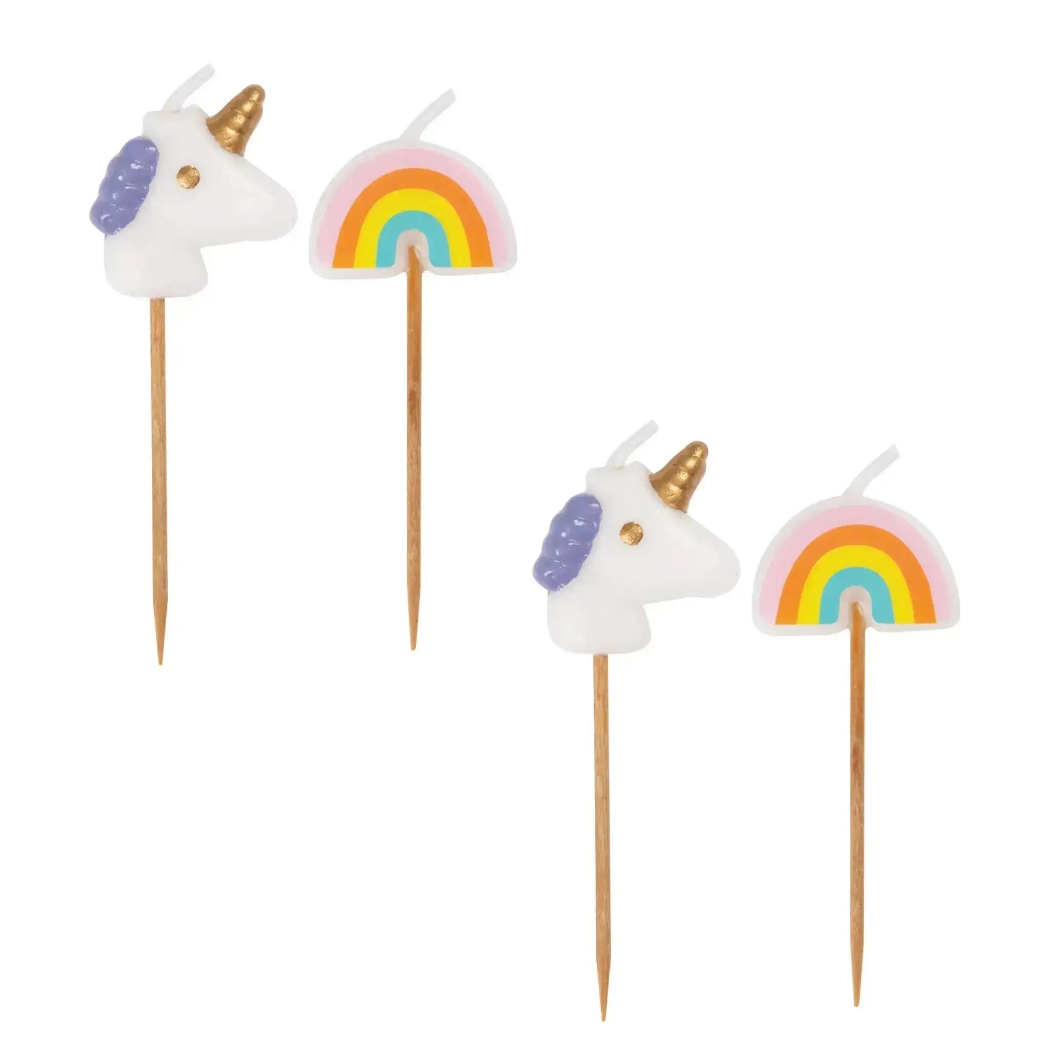 Unicorn & Rainbow Pick Birthday Candles - Assorted, 6ct | The Party Hut
