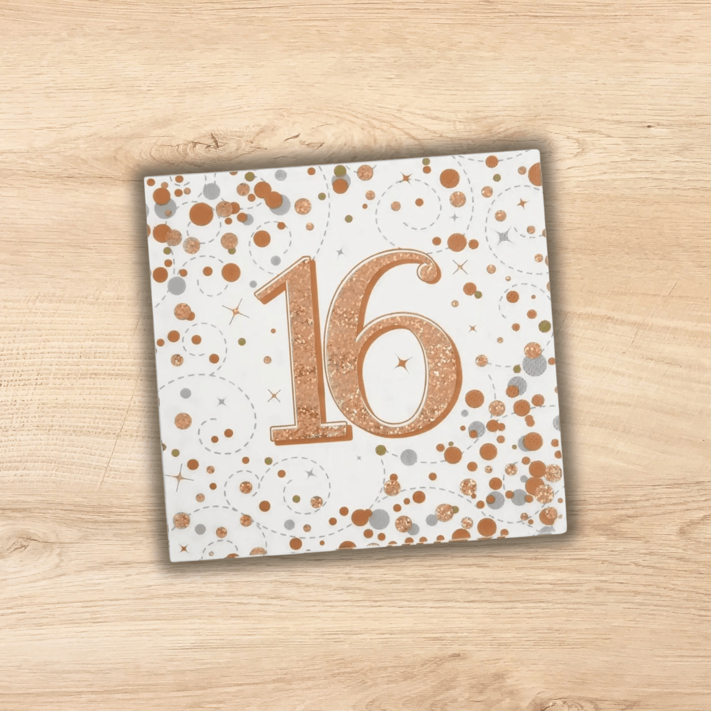 16pk 16th Birthday Sparkling Fizz Rose Gold Napkins | The Party Hut