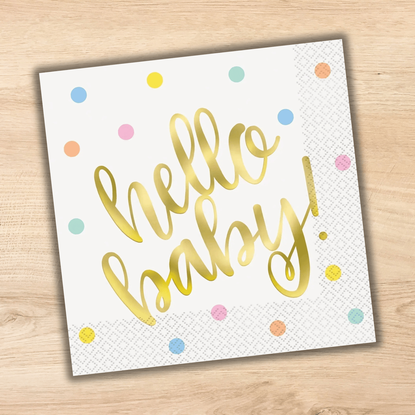 16pk Hello Baby Gold Baby Shower Large Napkins | The Party Hut