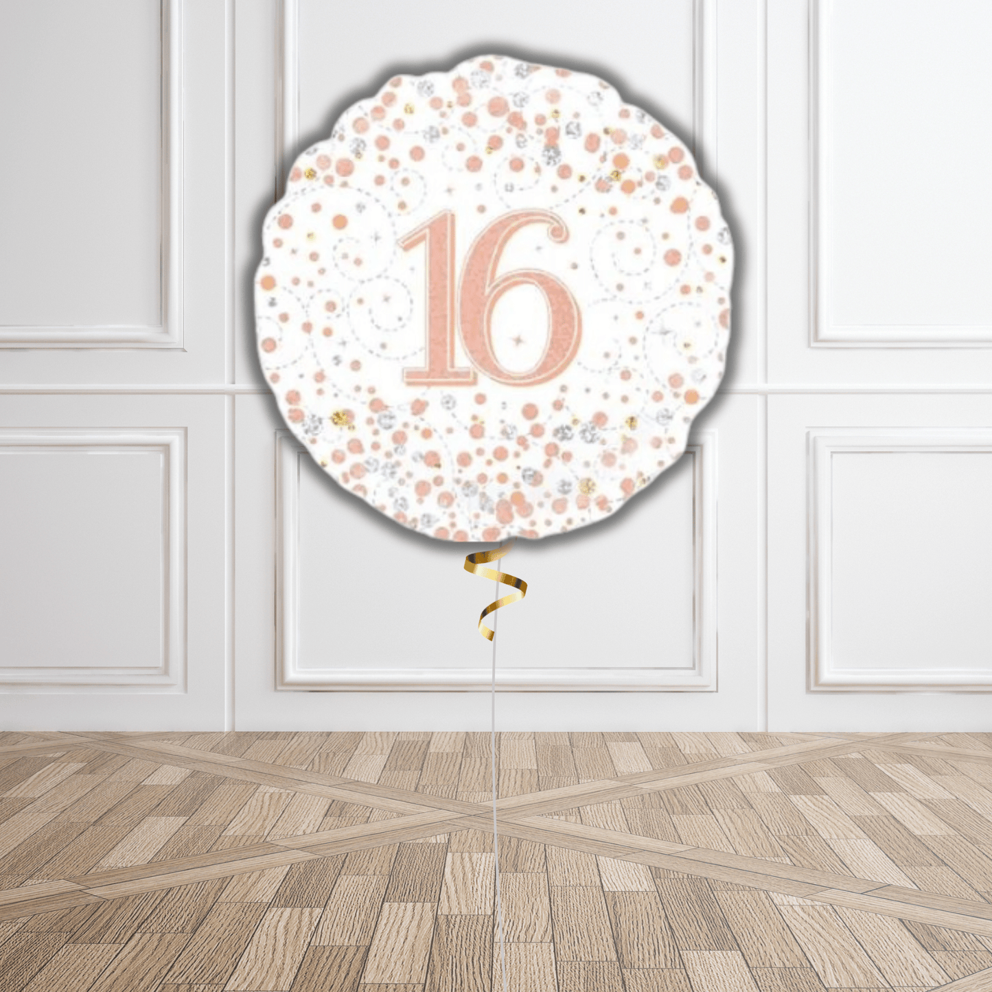 18 - Inch 16th Sparkling Fizz Birthday White & Rose Gold Holographic Balloon | The Party Hut