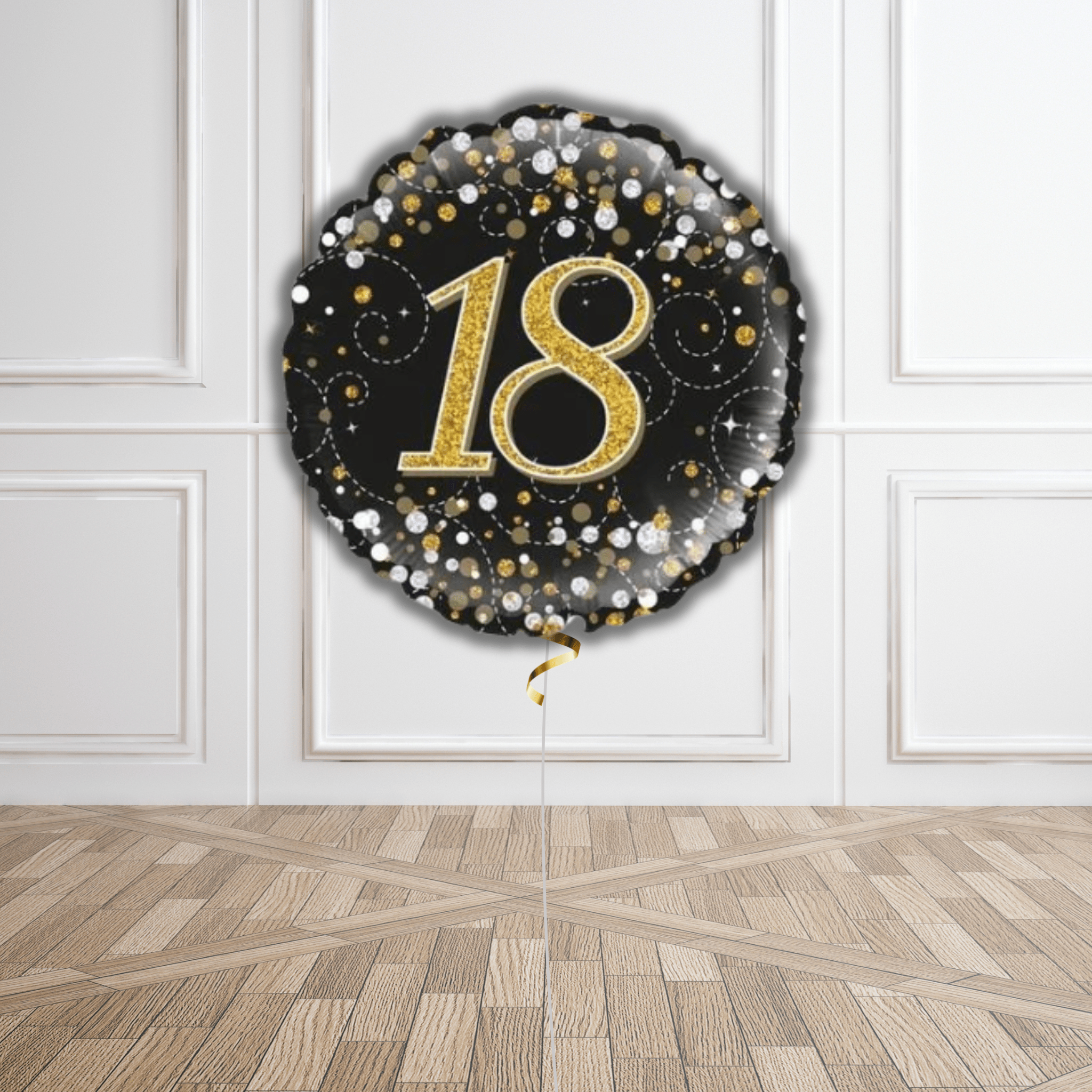 18 - Inch 18th Sparkling Fizz Birthday Black & Gold Holographic Balloon | The Party Hut