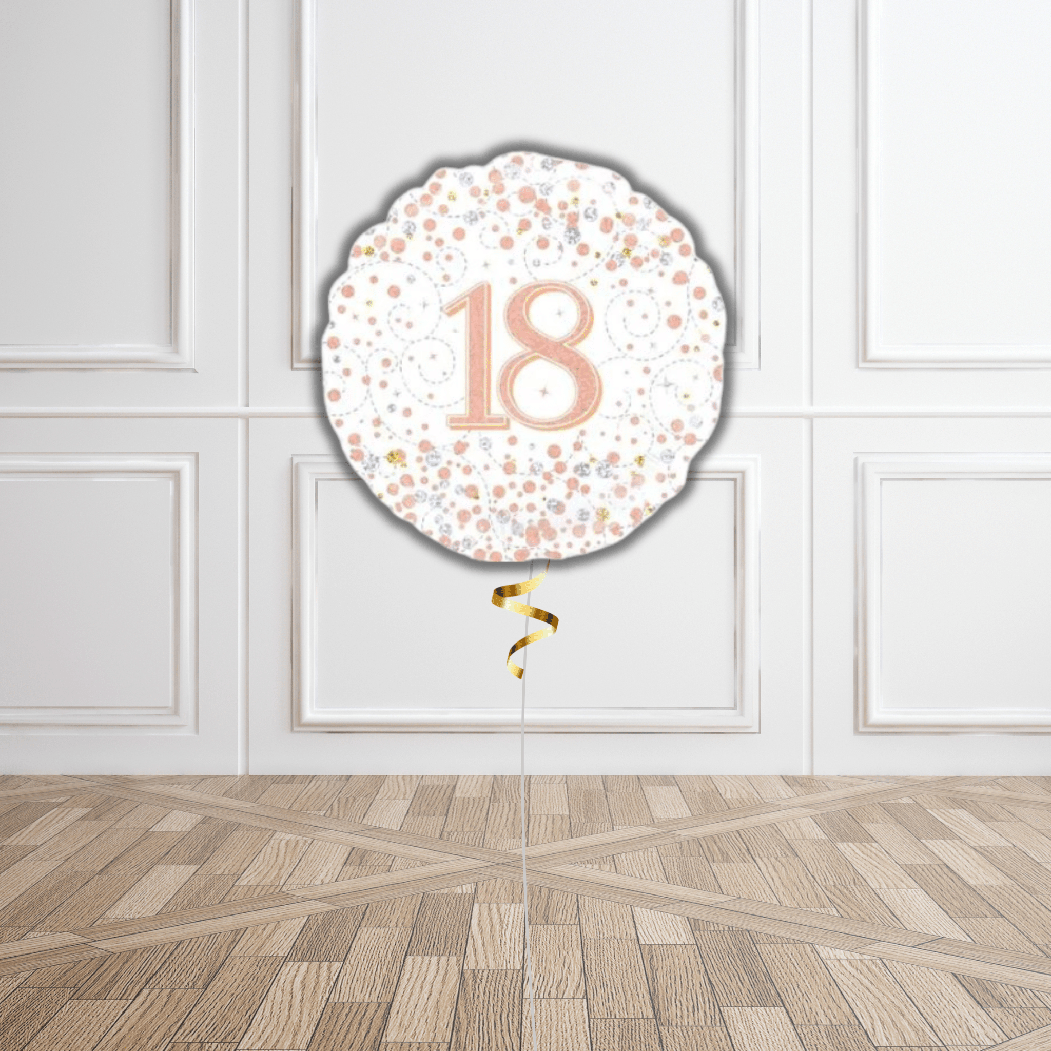 18 - inch 18th Sparkling Fizz Birthday Foil Balloon - White & Rose Gold Holographic | The Party Hut