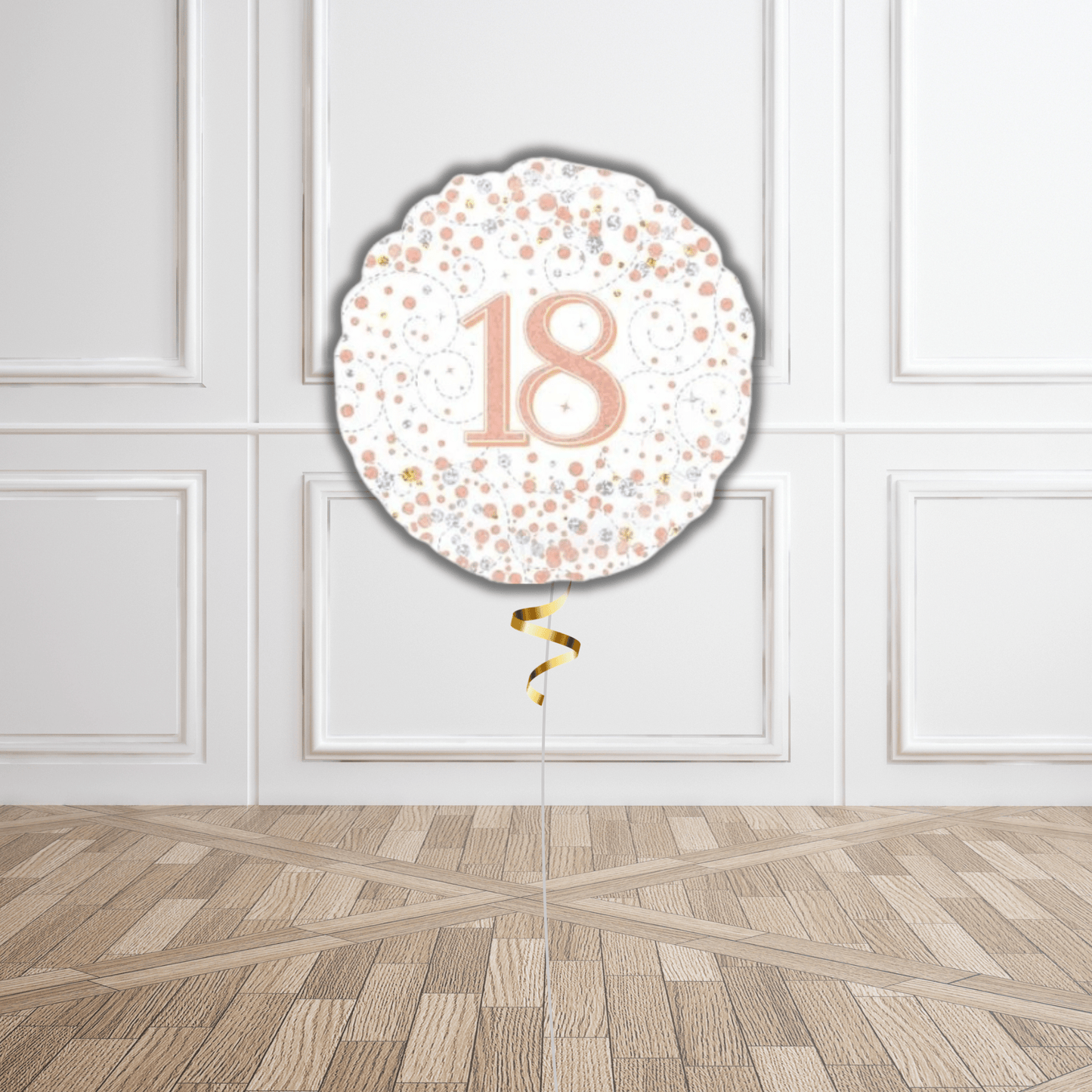 18 - inch 18th Sparkling Fizz Birthday Foil Balloon - White & Rose Gold Holographic | The Party Hut