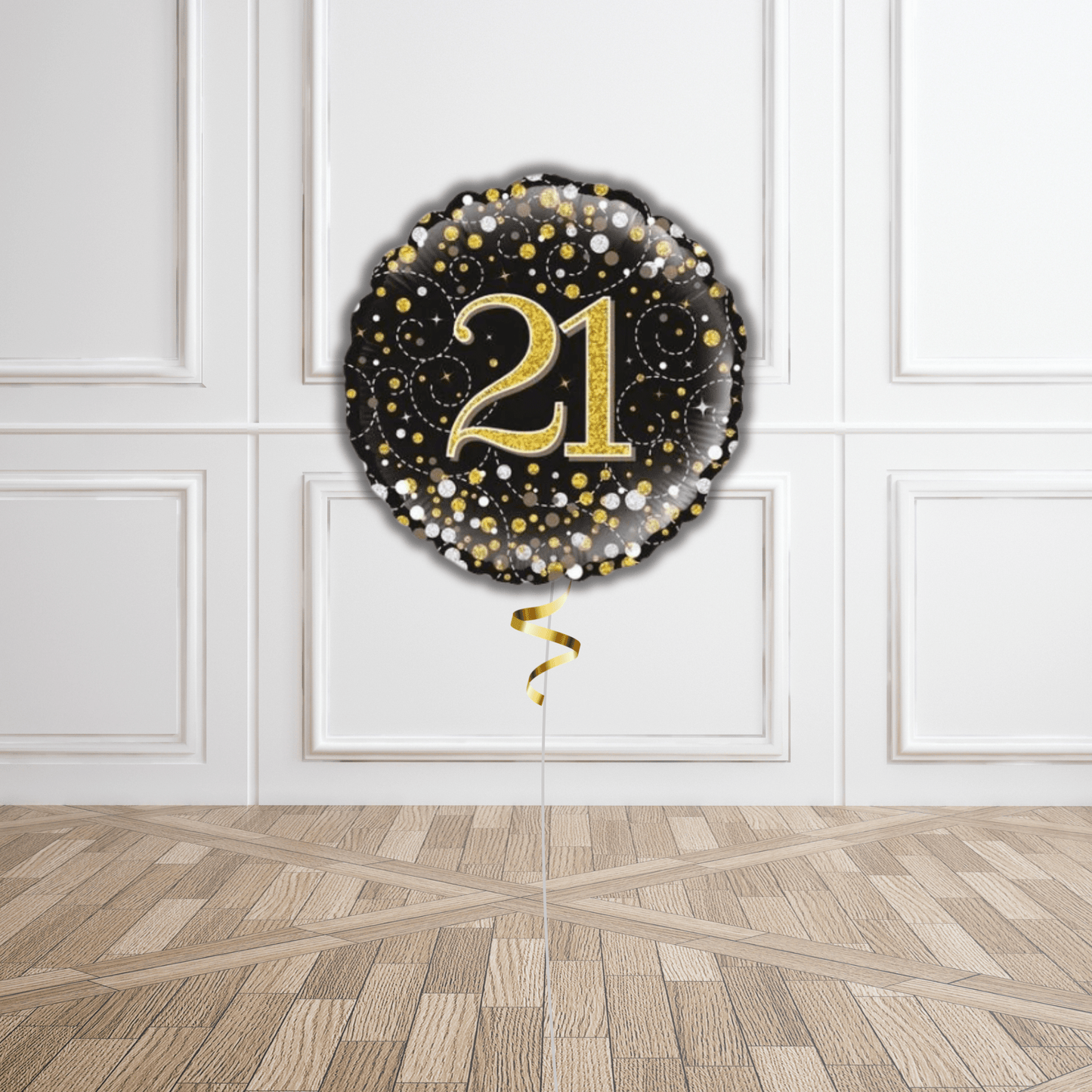 18 - inch 21st Sparkling Fizz Birthday Foil Balloon - Black & Gold Holographic | The Party Hut