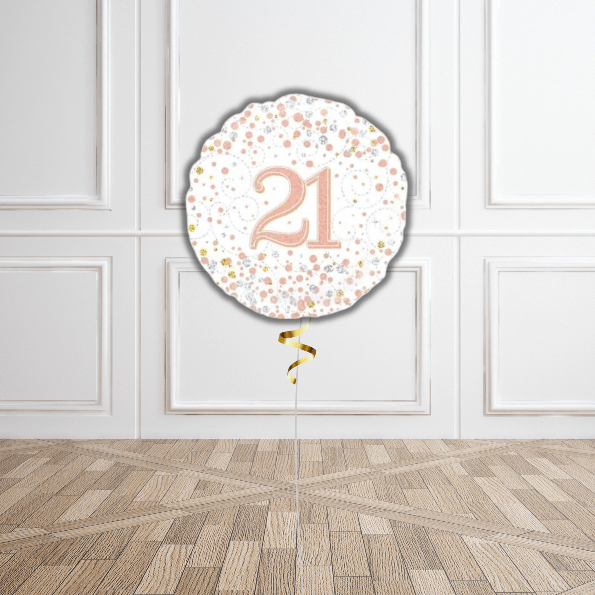 18 - inch 21st Sparkling Fizz Birthday Foil Balloon - White & Rose Gold Holographic | The Party Hut