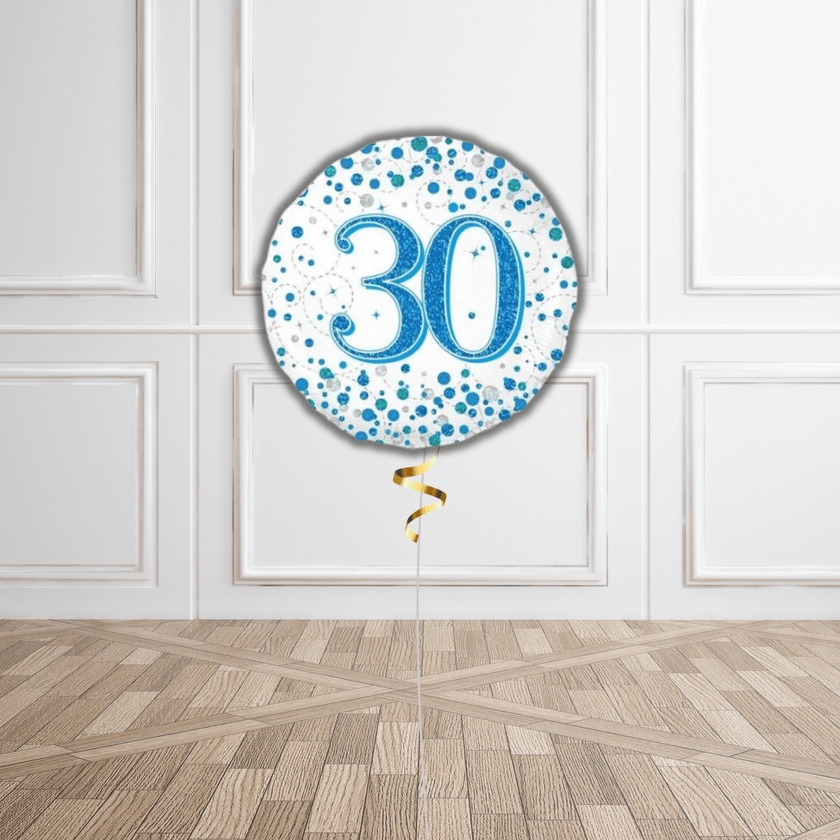 18-inch 30th Sparkling Fizz Birthday Foil Balloon - Blue Holographic