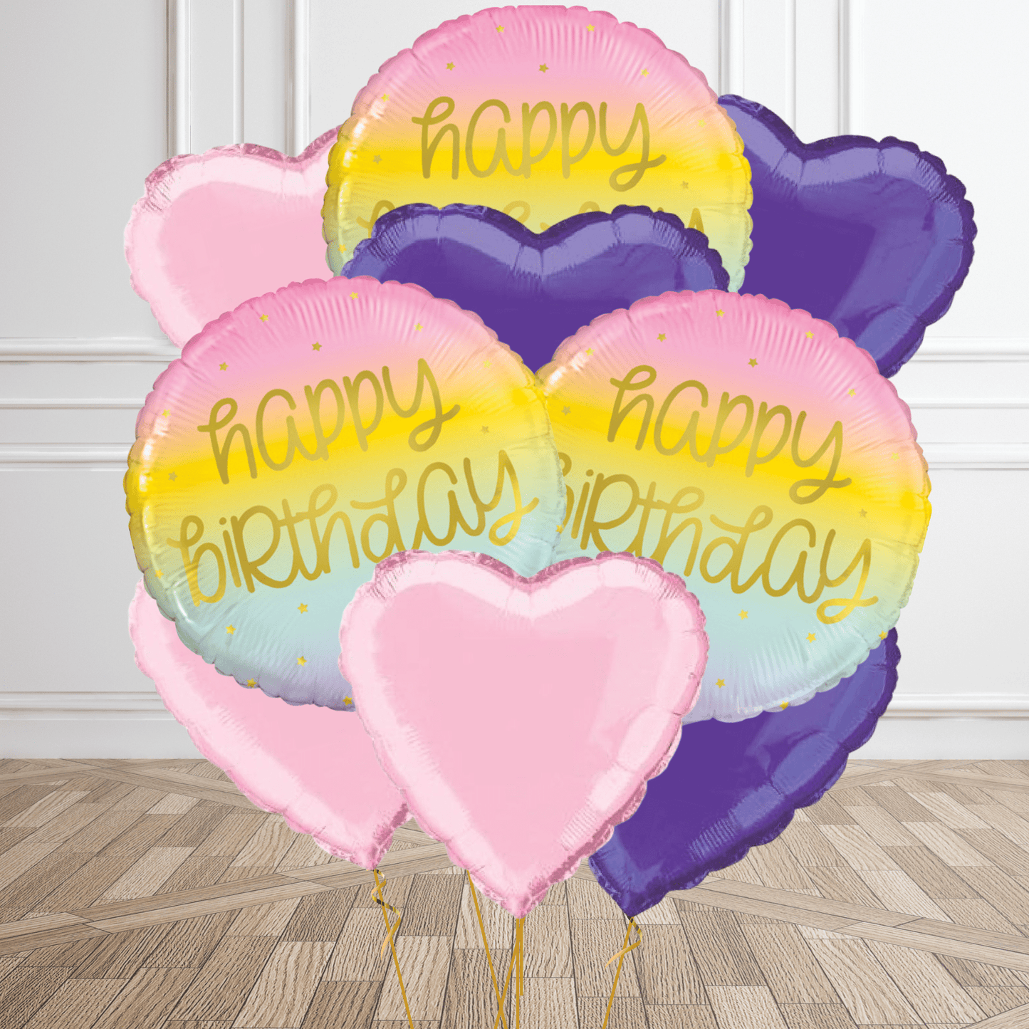 18 inch Birthday Pastel Rainbow Gold Foil Balloon | The Party Hut