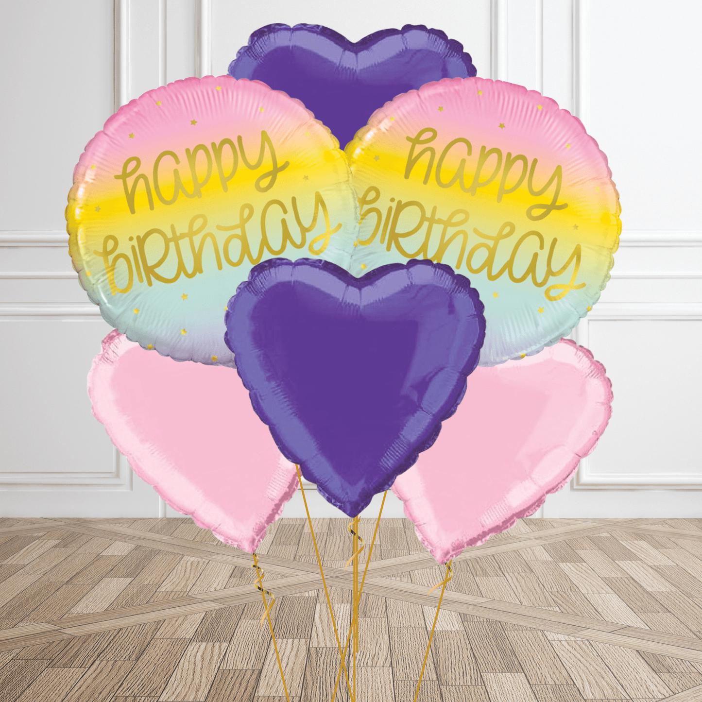 18 inch Birthday Pastel Rainbow Gold Foil Balloon | The Party Hut