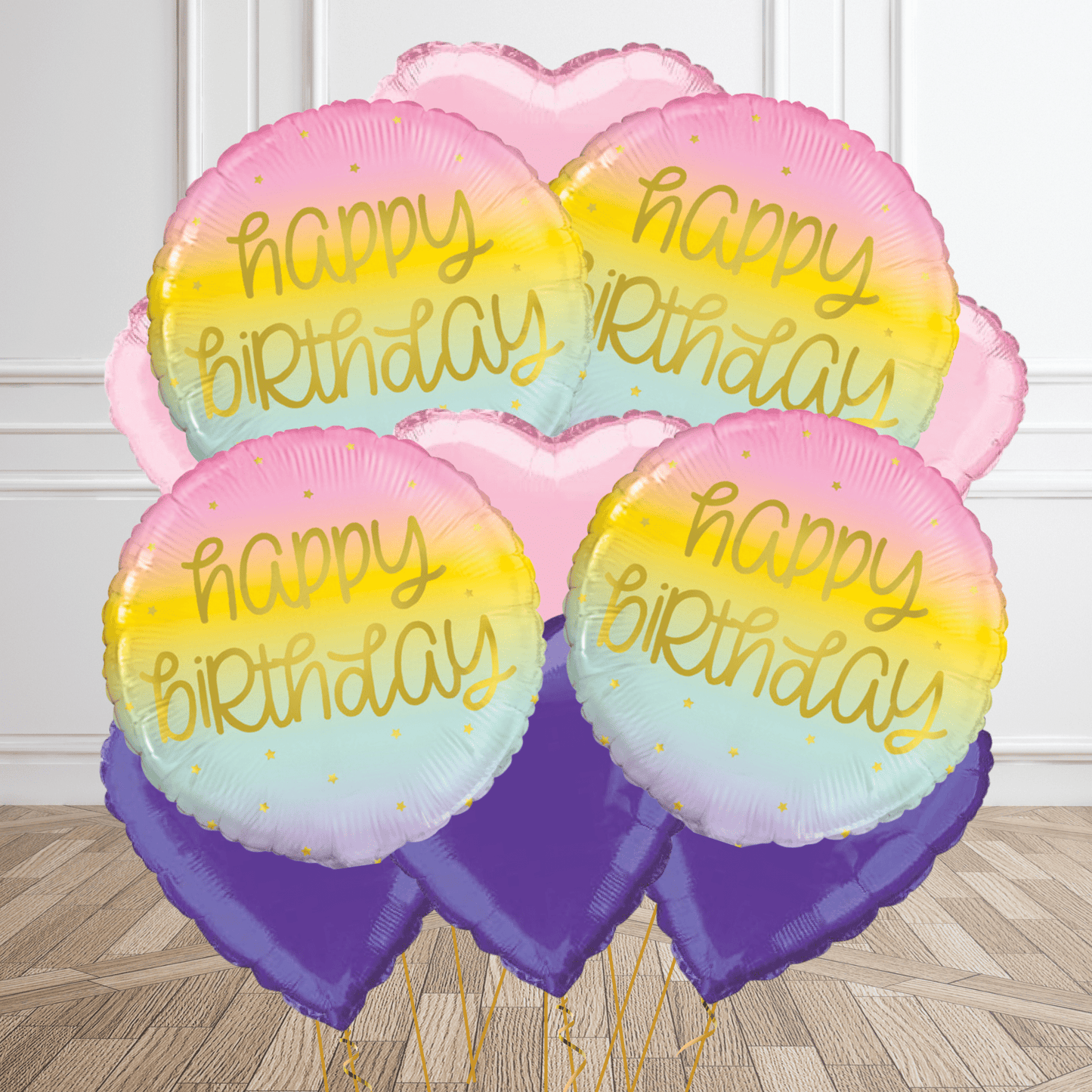 18 inch Birthday Pastel Rainbow Gold Foil Balloon | The Party Hut