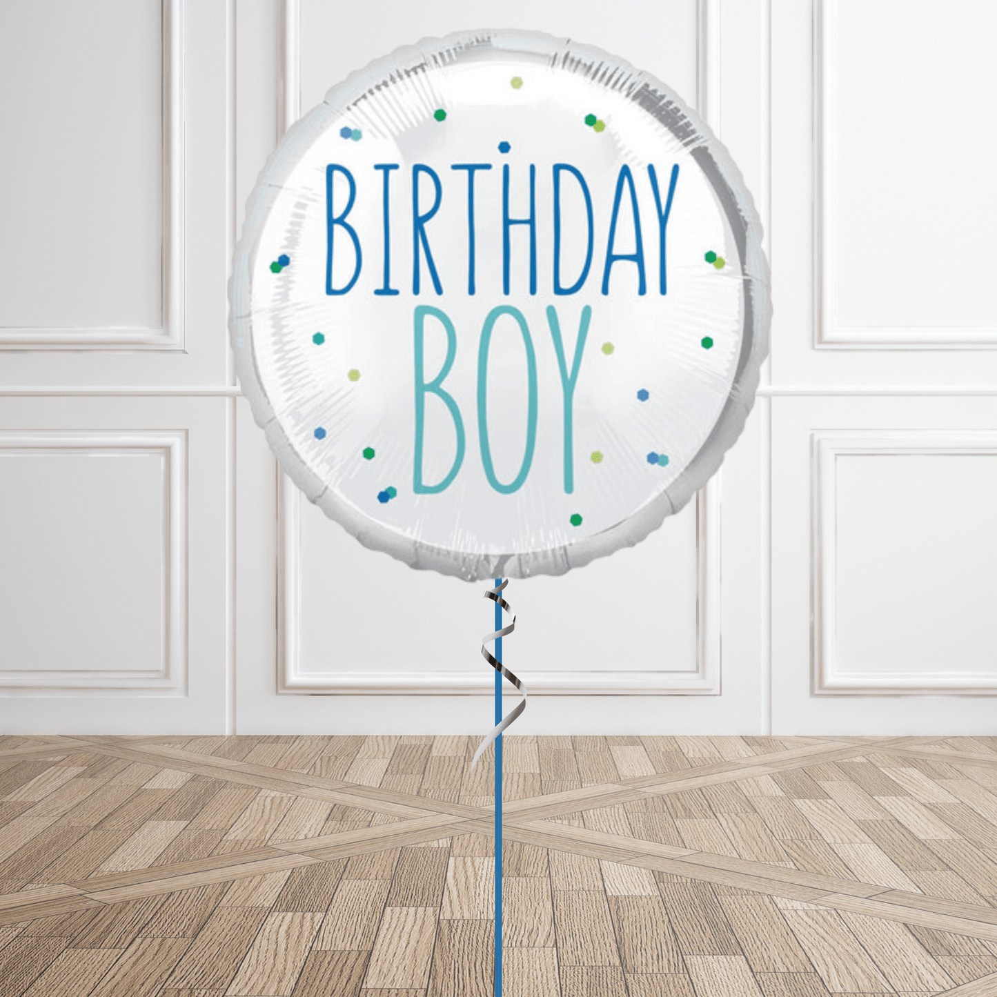 18 inch Blue Dots Birthday Boy Foil Balloon | The Party Hut