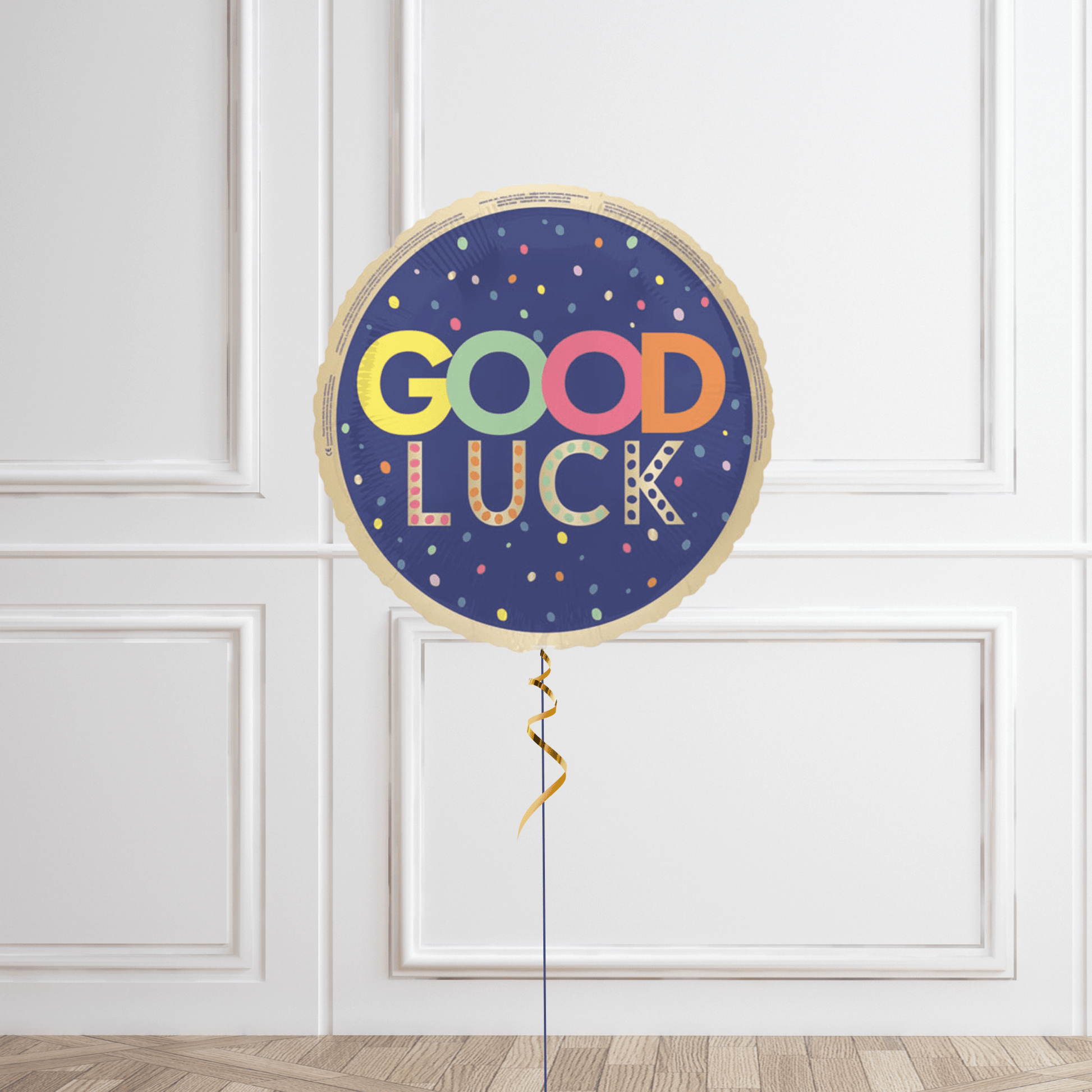 18-Inch Good Luck Navy Dots Helium Balloon – Cheerful Celebration Balloon