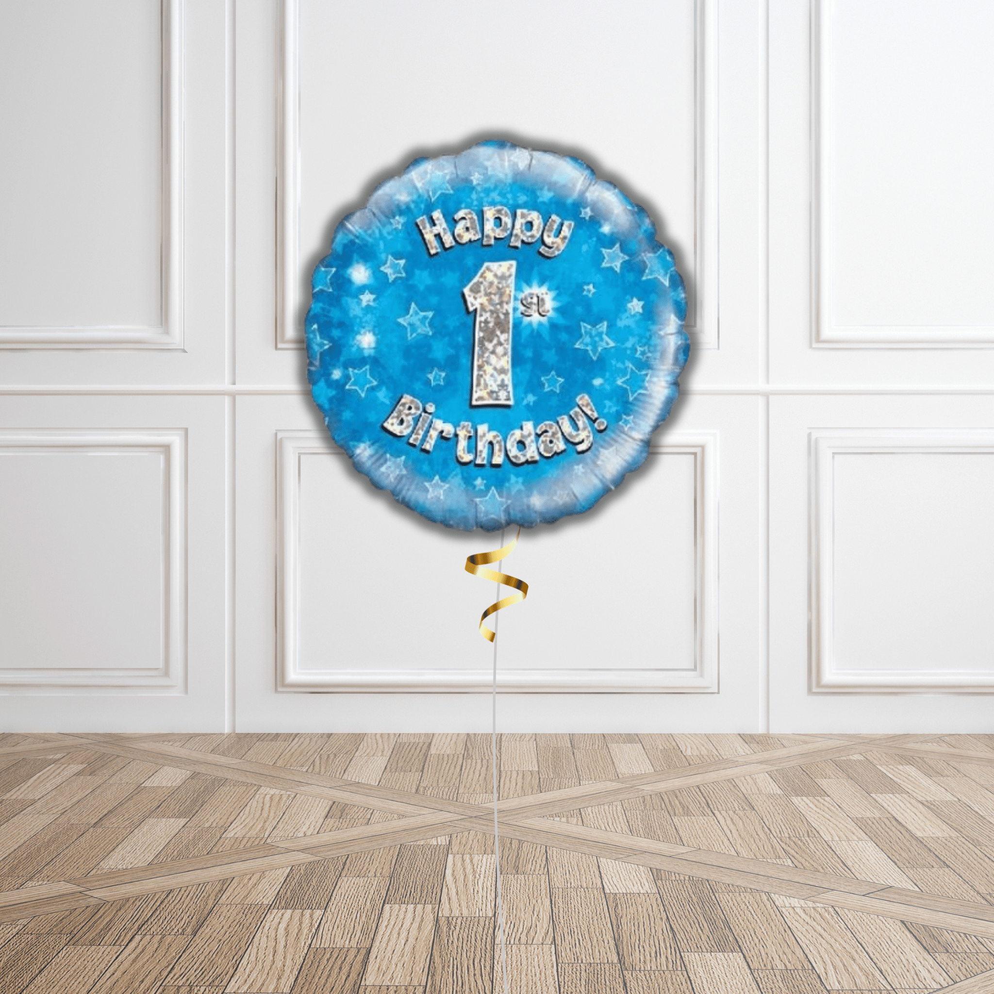 18 - inch Happy 1st Birthday Balloon - Blue Holographic | The Party Hut