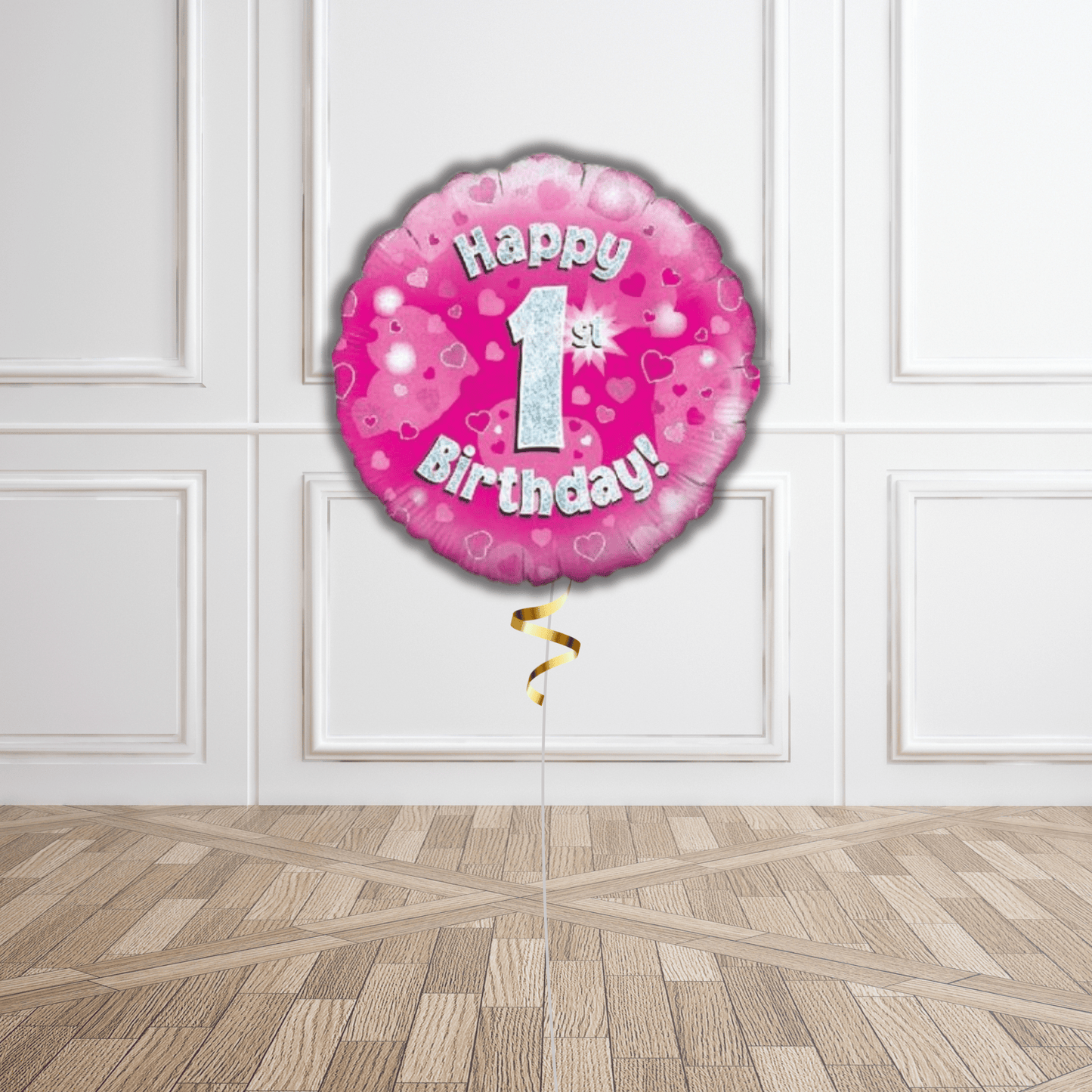 18 - inch Happy 1st Birthday Balloon - Pink Holographic | The Party Hut