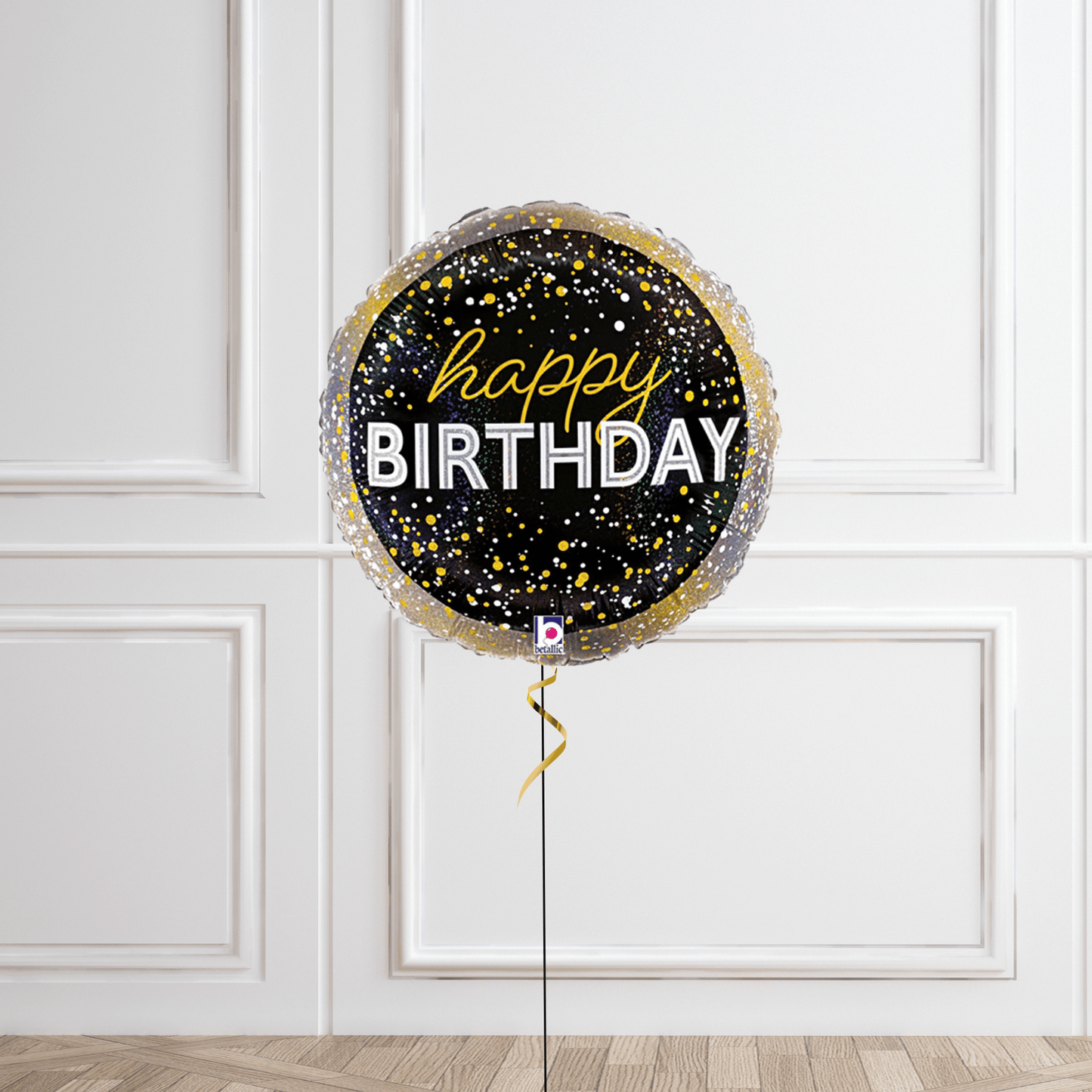 18 - Inch Happy Birthday Black and Gold Helium Balloon – Let’s Party Design | The Party Hut