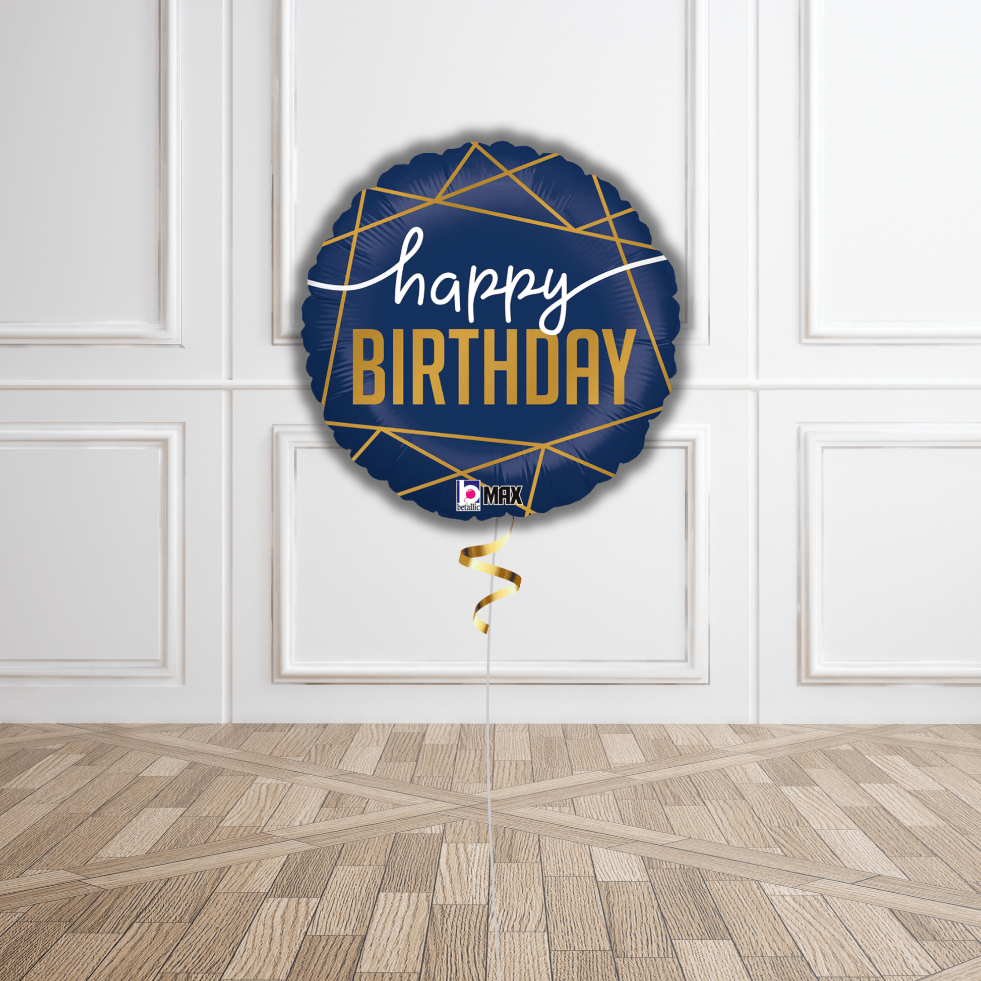 Luxurious Blue & Gold "Happy Birthday" Balloon Bouquet – Elegant Party Decoration