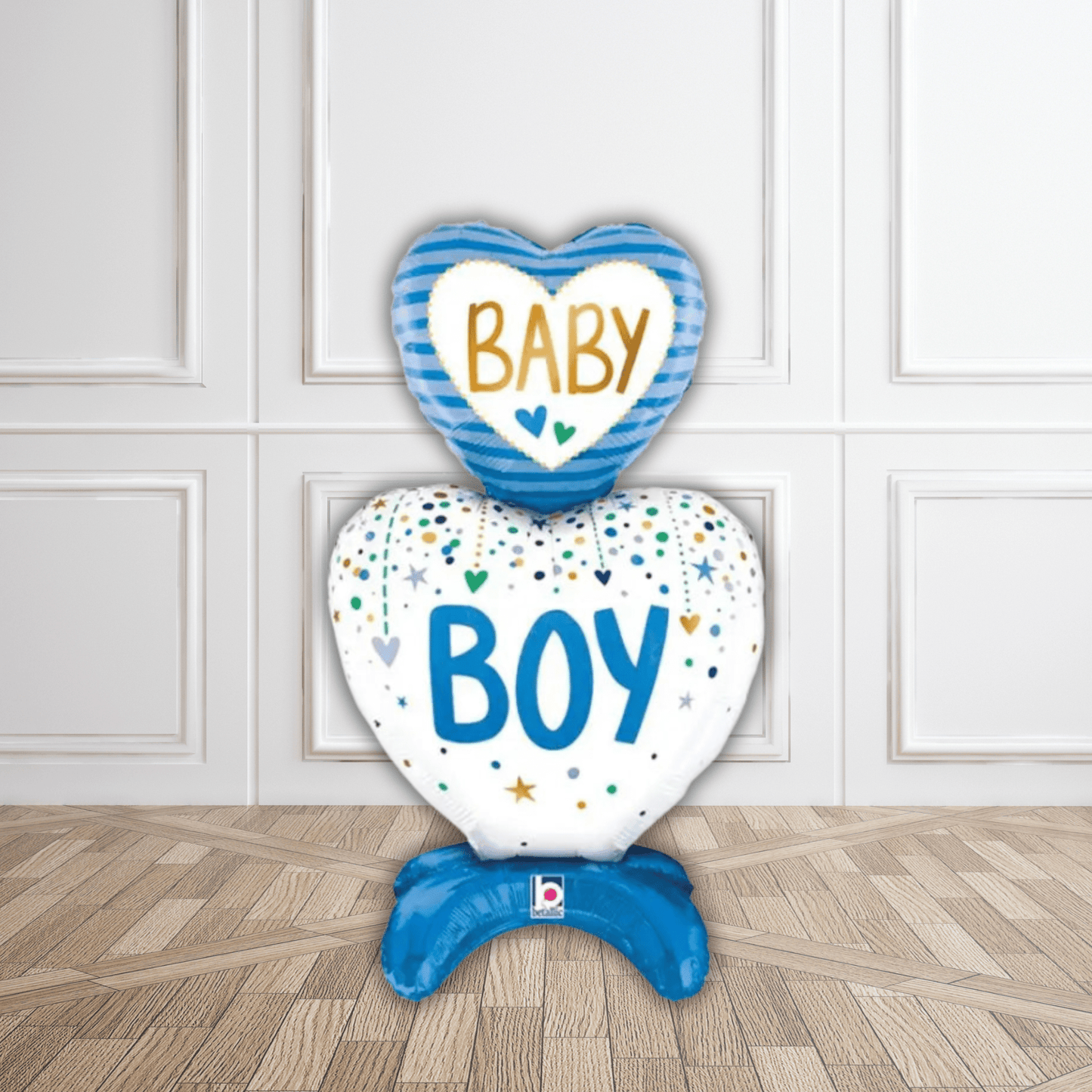 23 - inch Standups Baby Boy Hearts Foil Balloon - Blue (Air - Filled Stander) | The Party Hut