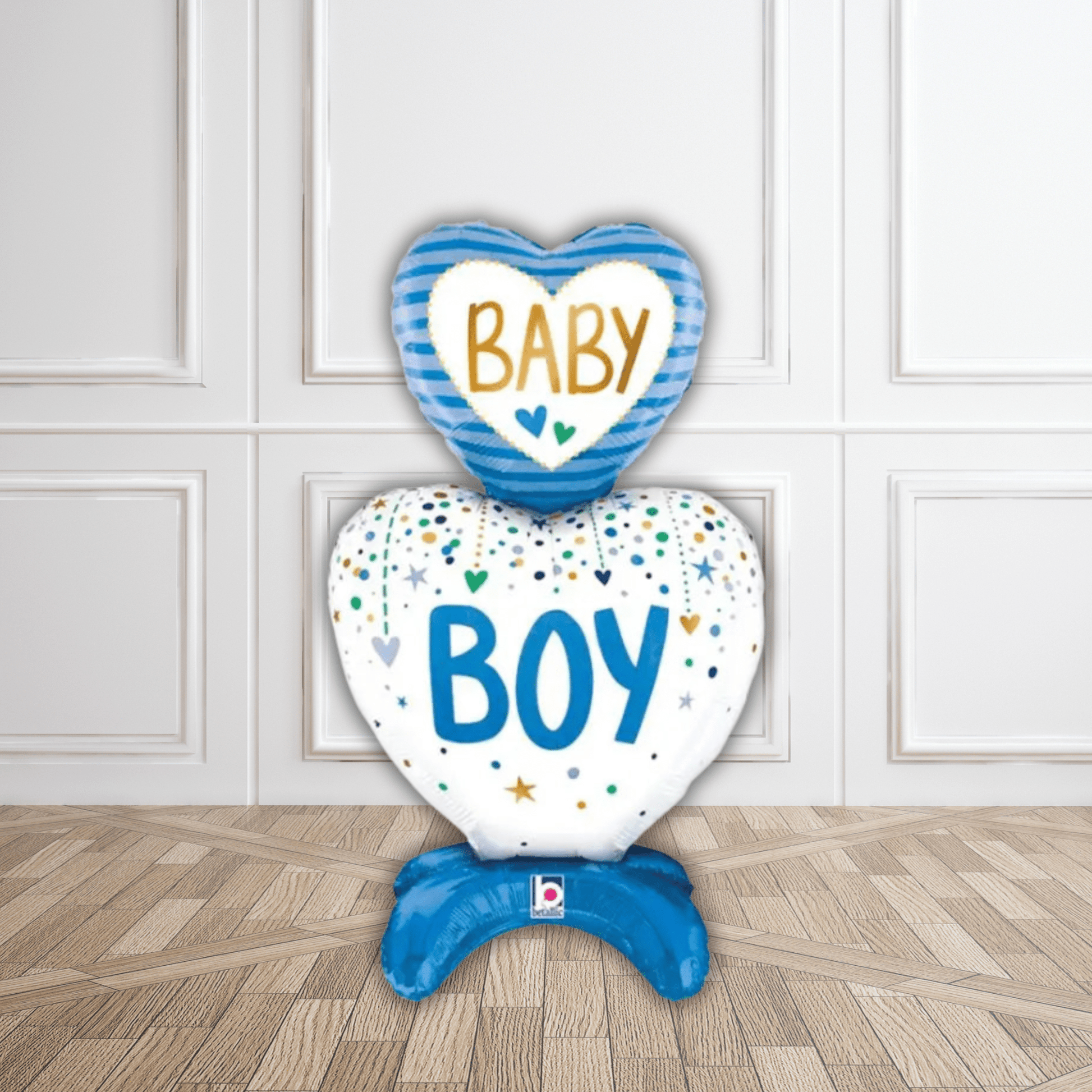 23-inch Standups Baby Boy Hearts Foil Balloon - Blue (Air-Filled Stander)