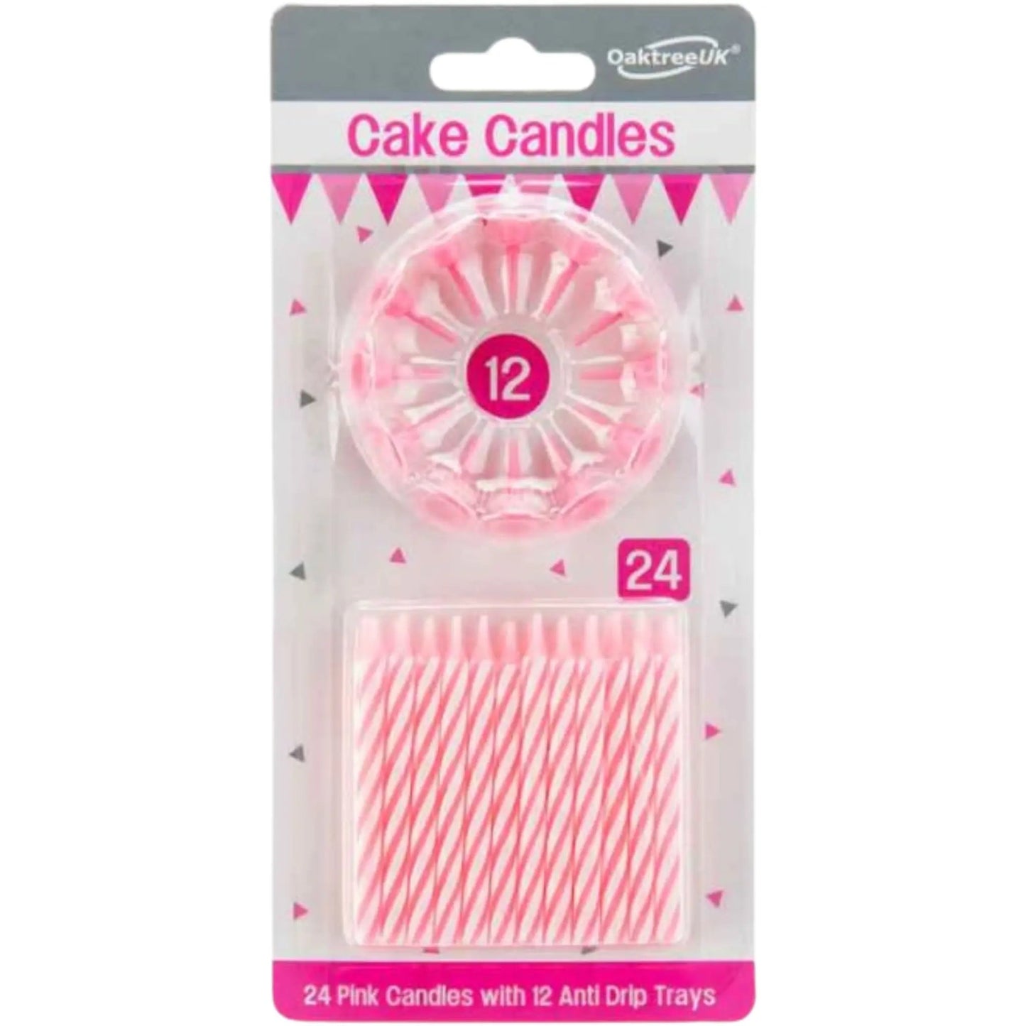 24 Pink Spiral Cake Candles with 12 Holders – Elegant Celebration Essentials | The Party Hut