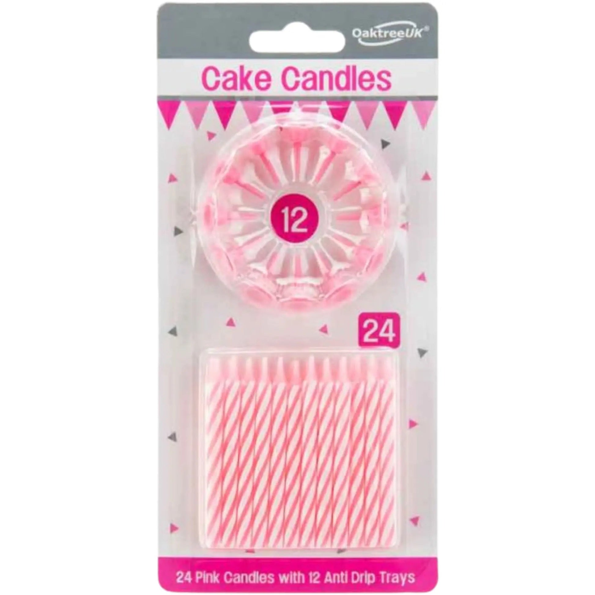 24 Pink Spiral Cake Candles with 12 Holders – Elegant Celebration Essentials