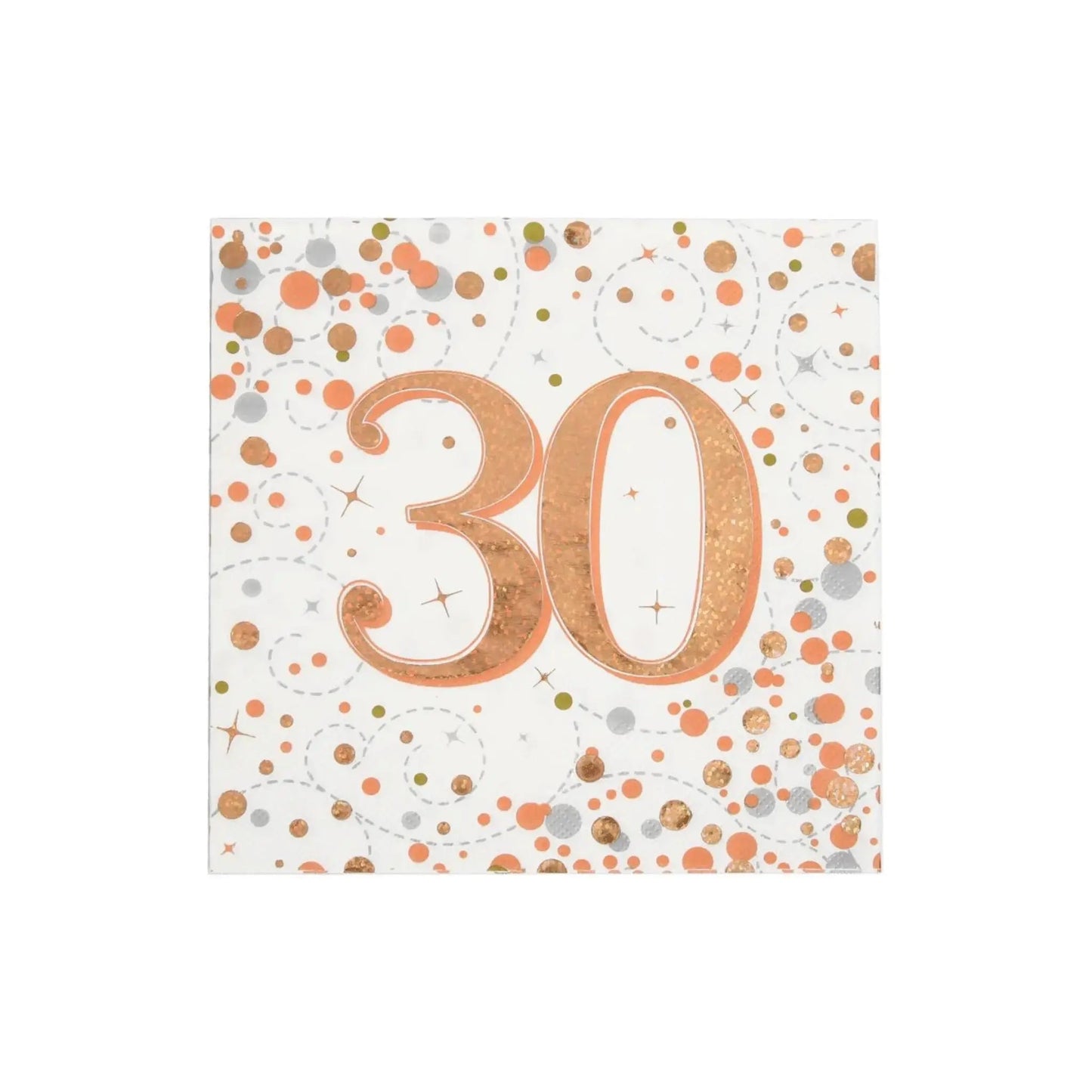 30th Birthday - 16 pack Rose Gold Napkins | The Party Hut