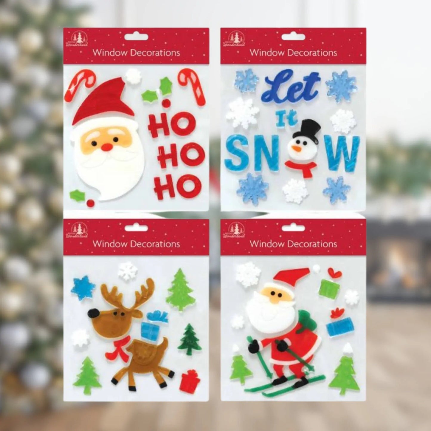 4 Assorted Christmas Window Gel Clings | The Party Hut