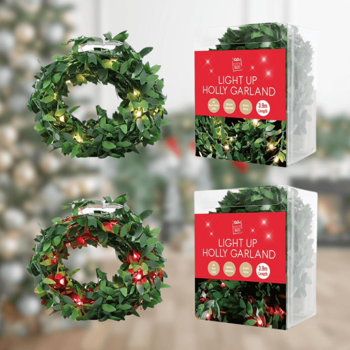 4m Light - Up Holly Garland | The Party Hut