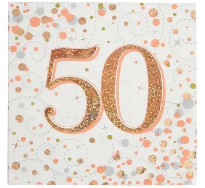 50th Birthday - 16 pack Rose Gold Napkins | The Party Hut