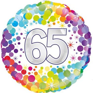 65th Birthday Balloon (Colourful Confetti) | The Party Hut