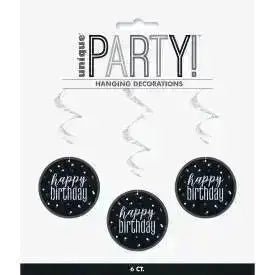 6pk Black Sparkle Hanging Decorations | The Party Hut