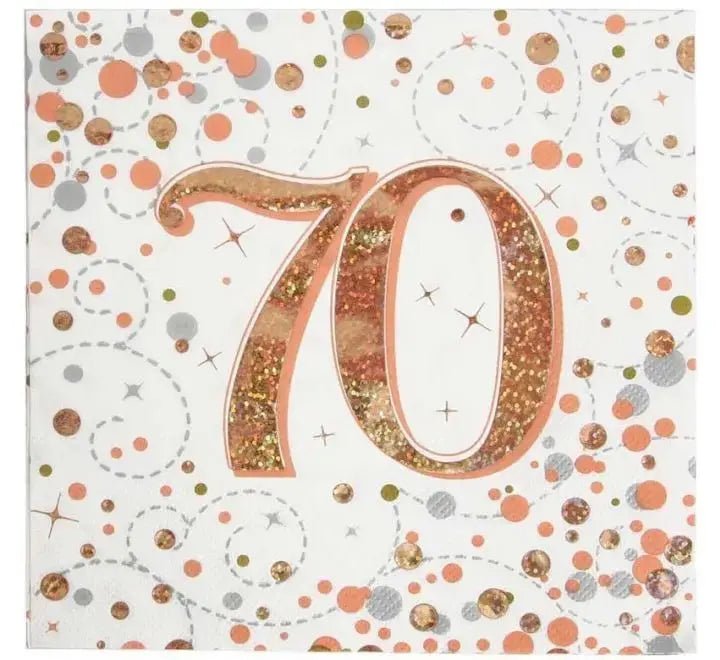 70th Birthday - 16 pack Rose Gold Napkins | The Party Hut