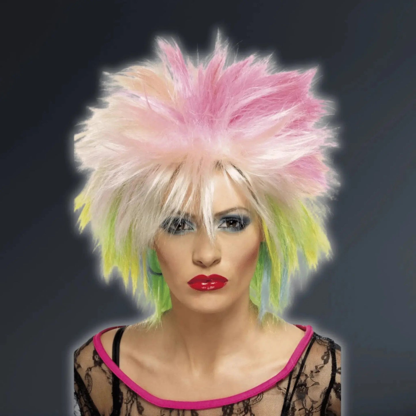 80s Attitude Wig, Multi - Coloured, Short & Spiky | The Party Hut