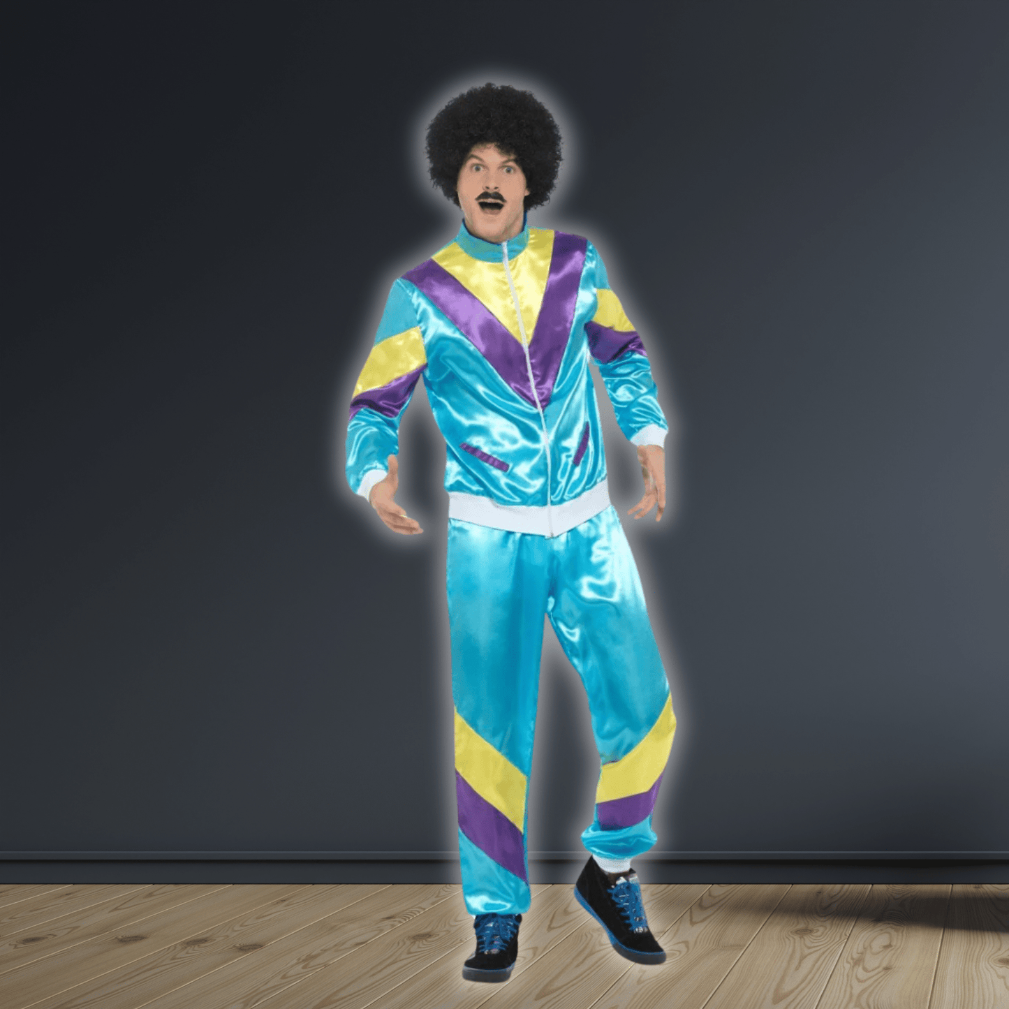 80s Height of Fashion Shell Suit Costume, Blue, with Jacket & Trousers | The Party Hut