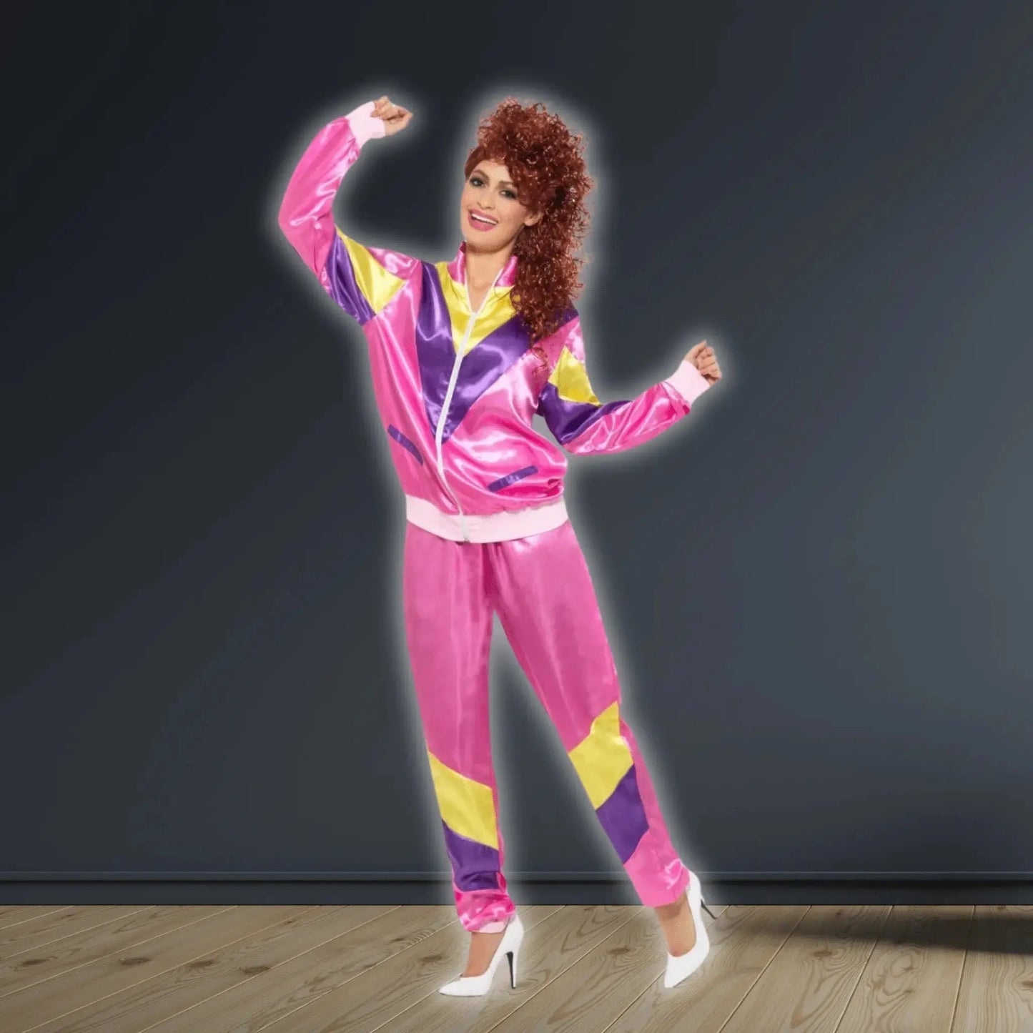 80s Height of Fashion Shell Suit Costume, Pink, with Jacket & Trousers | The Party Hut