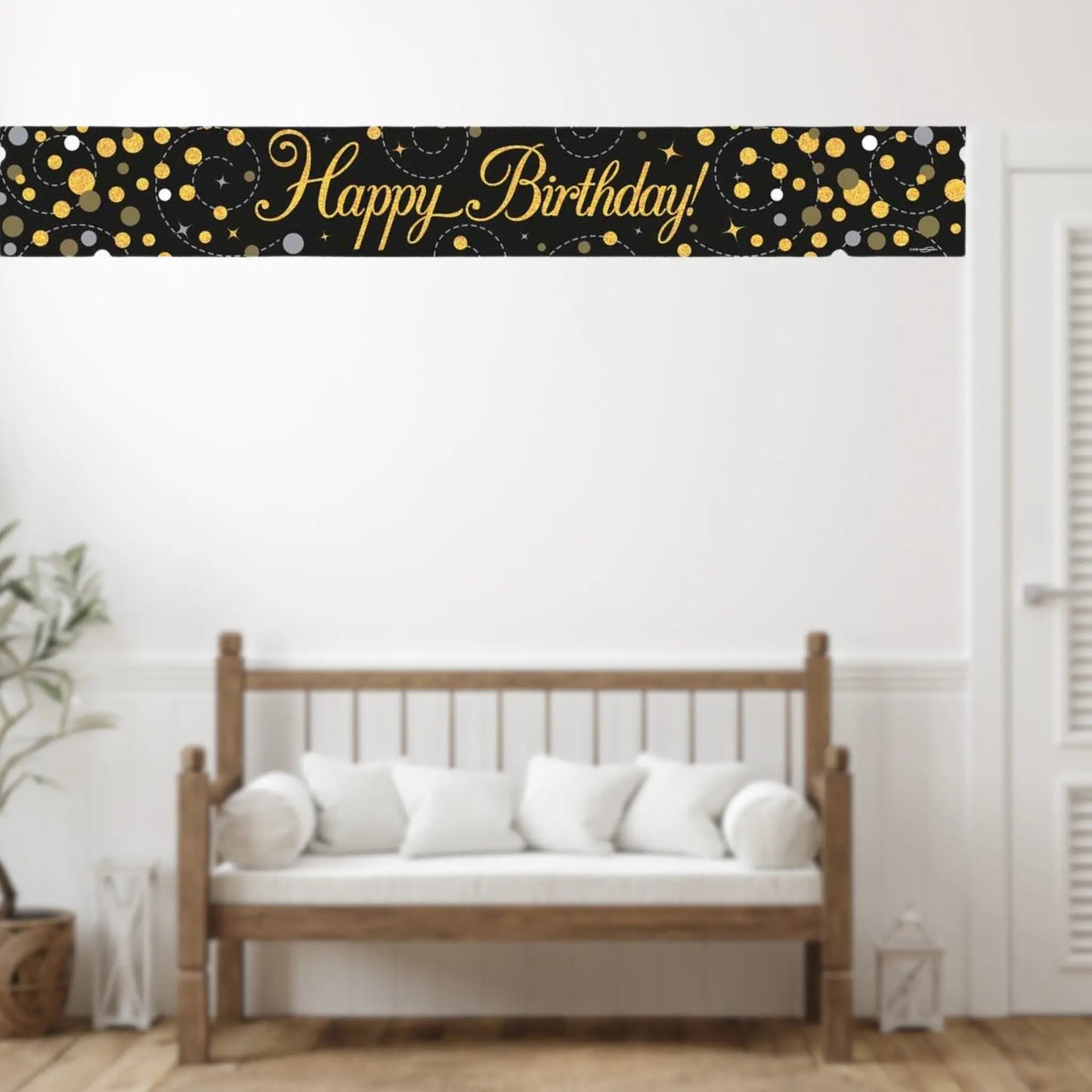 9ft Black & Gold Happy Birthday Banner – Elegant Party Decoration | The Party Hut