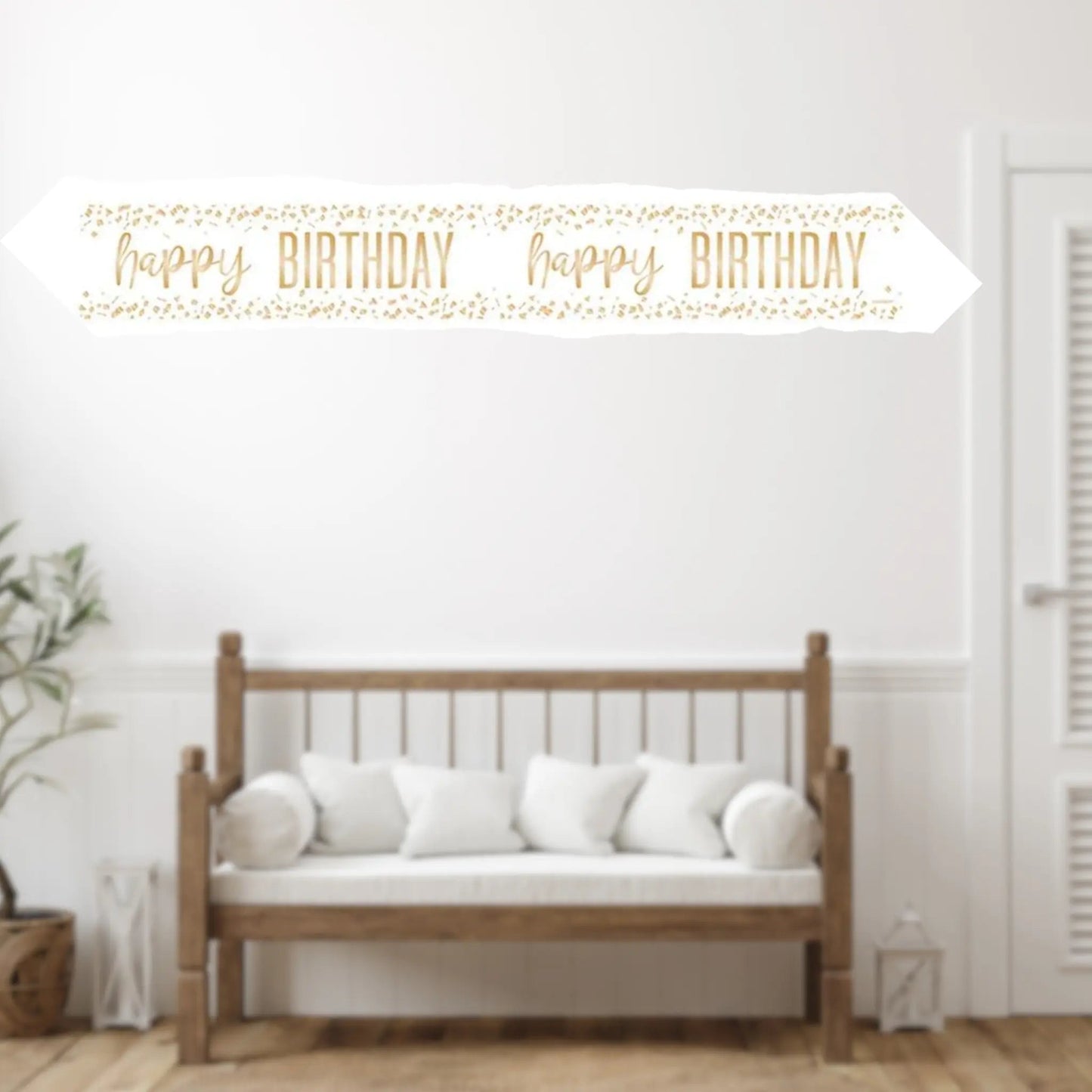 9ft Happy Birthday Confetti Gold Foil Banner – Elegant Party Decoration | The Party Hut